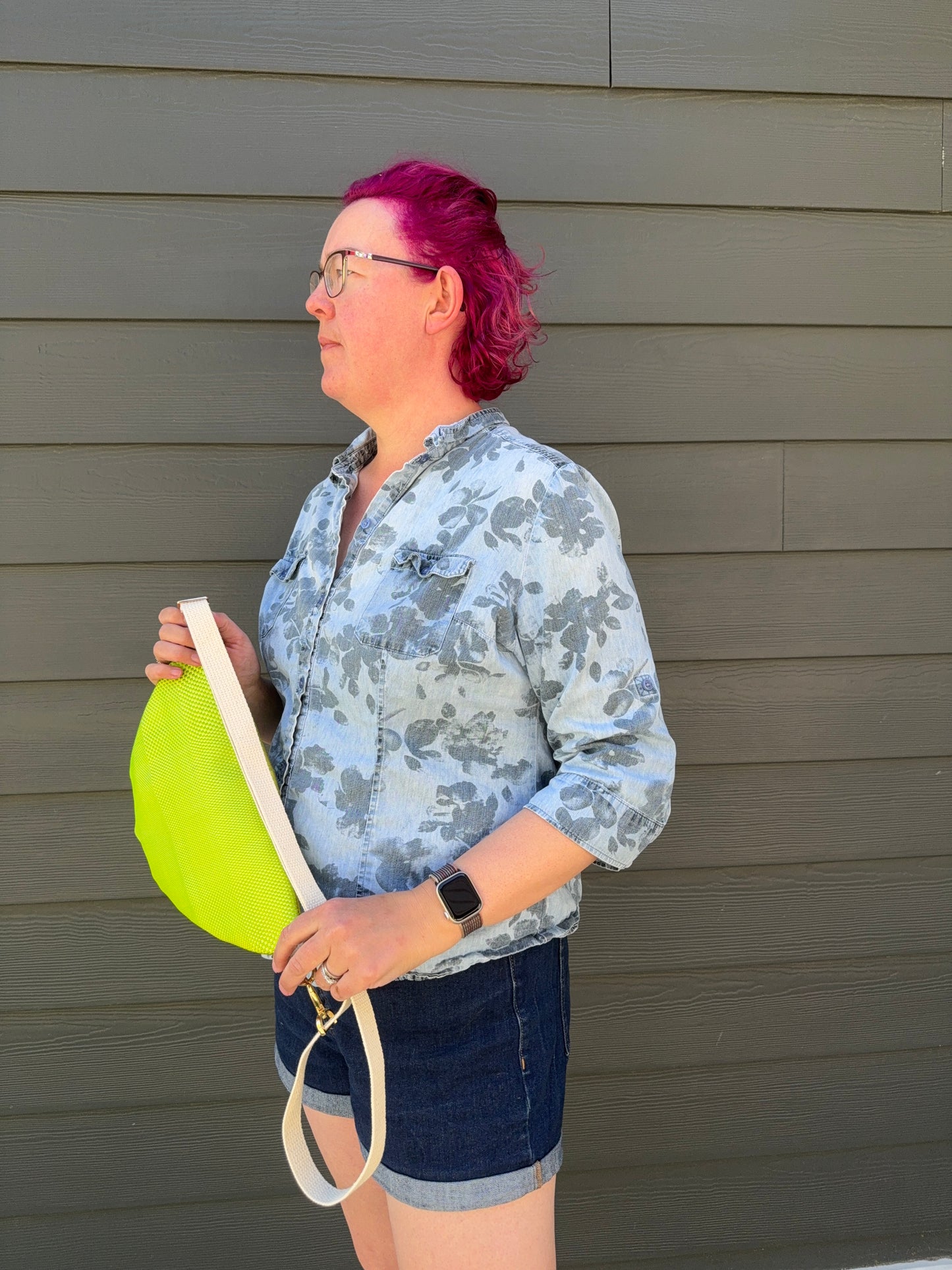 Upcycled Obi | Belt Bag | Bright Green and Gold Seigaiha