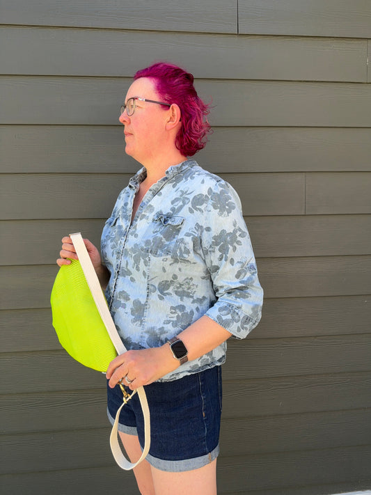 Upcycled Obi | Belt Bag | Bright Green and Gold Seigaiha