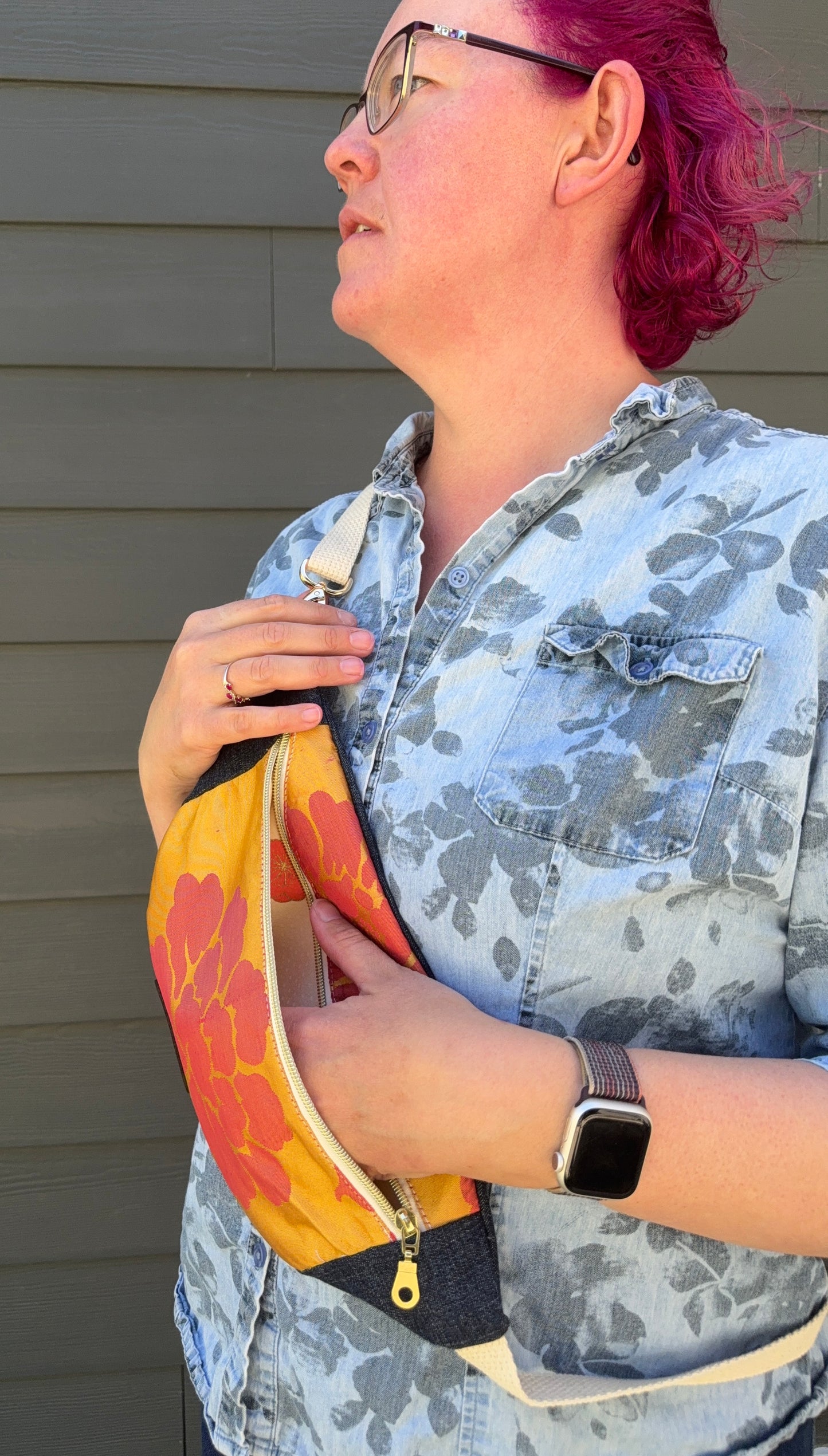 Upcycled Obi | Belt Bag | Pink Peony on Gold