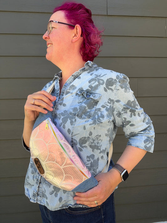 Upcycled Obi | Belt Bag | Pink Mermaid Gradient Seigaiha