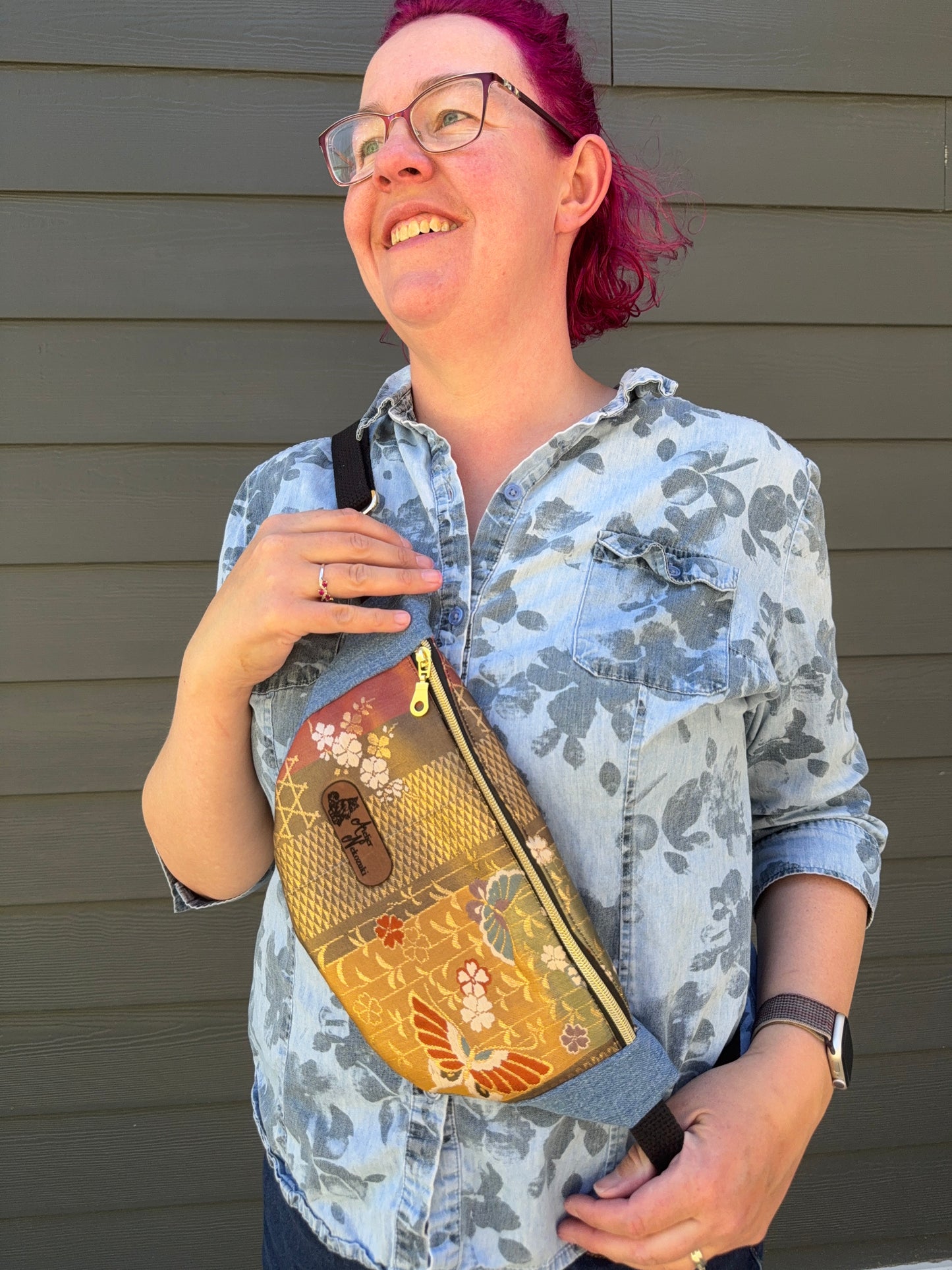 Upcycled Obi | Belt Bag | Butterfly Garden