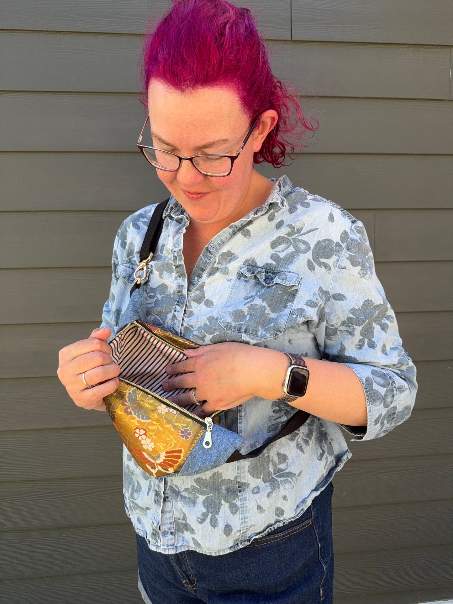 Upcycled Obi | Belt Bag | Butterfly Garden