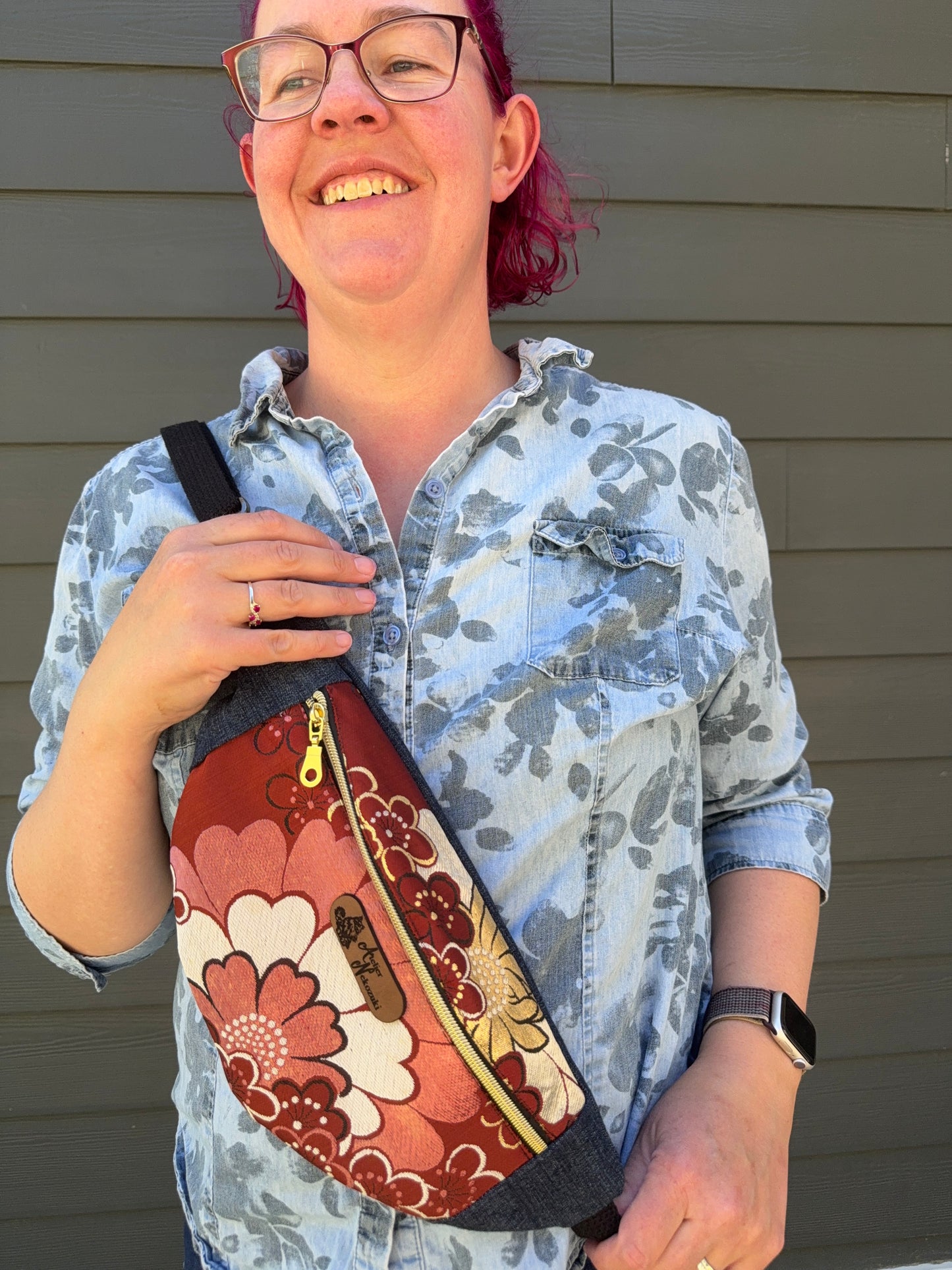 Upcycled Obi | Belt Bag | Floral Field on Warm Brown