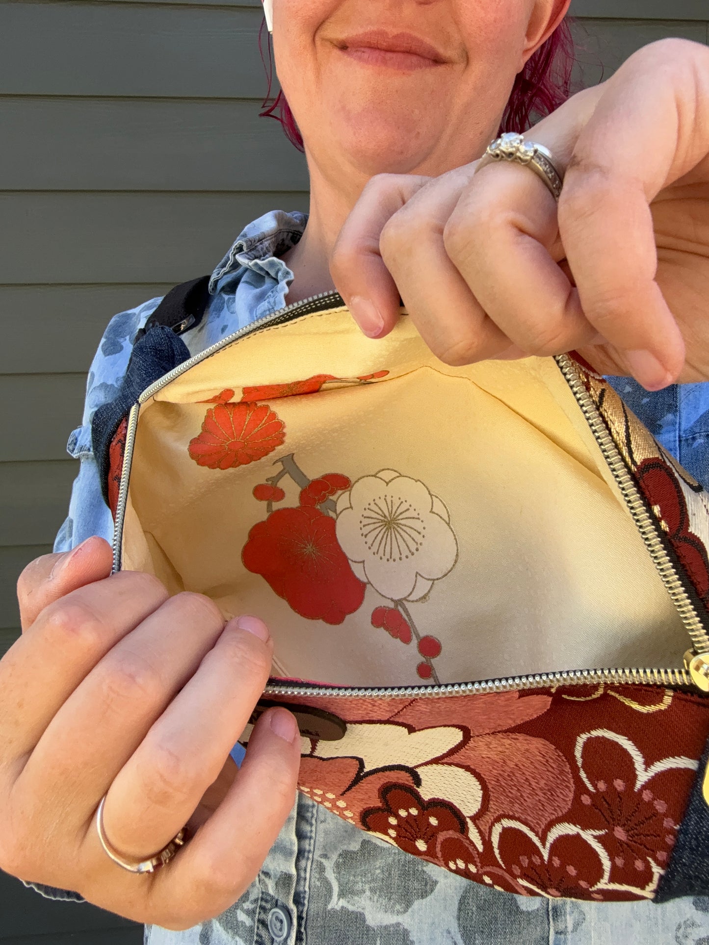 Upcycled Obi | Belt Bag | Floral Field on Warm Brown