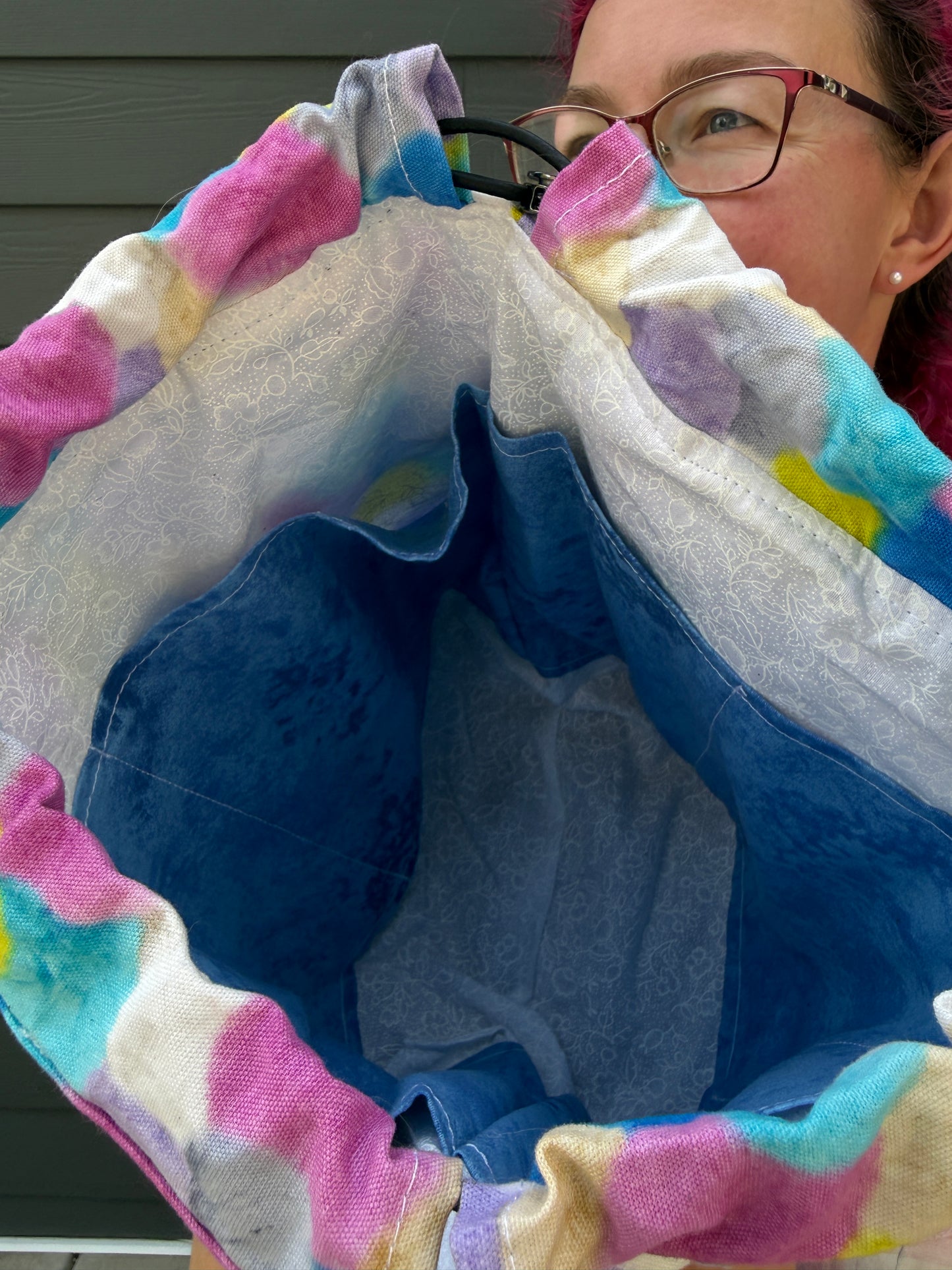 Kato Drawstring Bag | Colourful Pom Poms | Artisan Crafted Knitting Bags Made in Canada from Japanese Fabrics