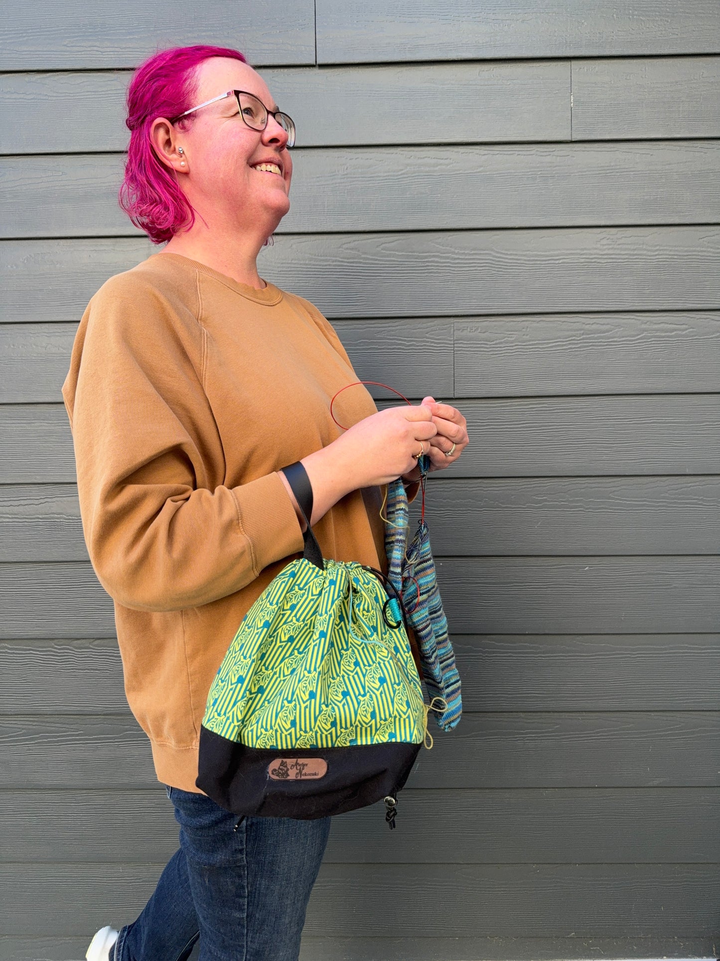Kato Drawstring Bag | Made in Canada from Japanese Fabric | For Knitting, Crochet, and Everyday Purse Use