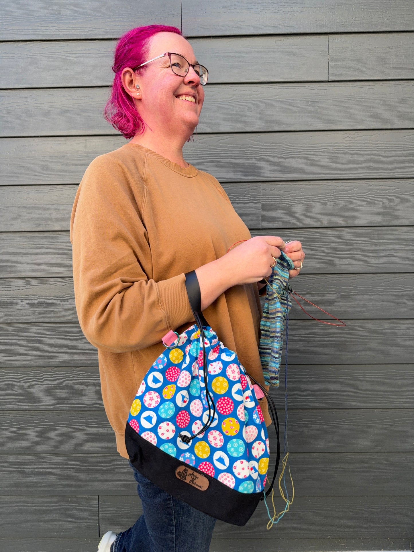 Kato Drawstring Bag | Made in Canada from Japanese Fabric | For Knitting, Crochet, and Everyday Purse Use