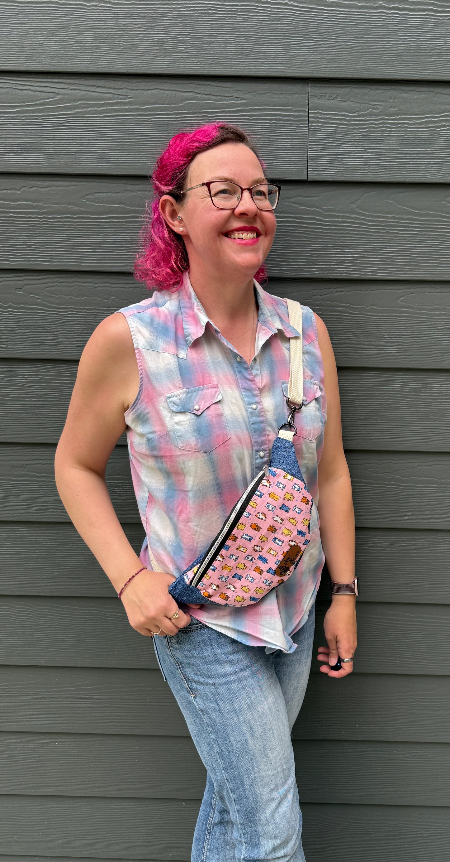Belt Bag | Pixel Cats on Pink | Upcycled and Japanese Fabrics Paired into a Bag Small Batch Crafted in Canada