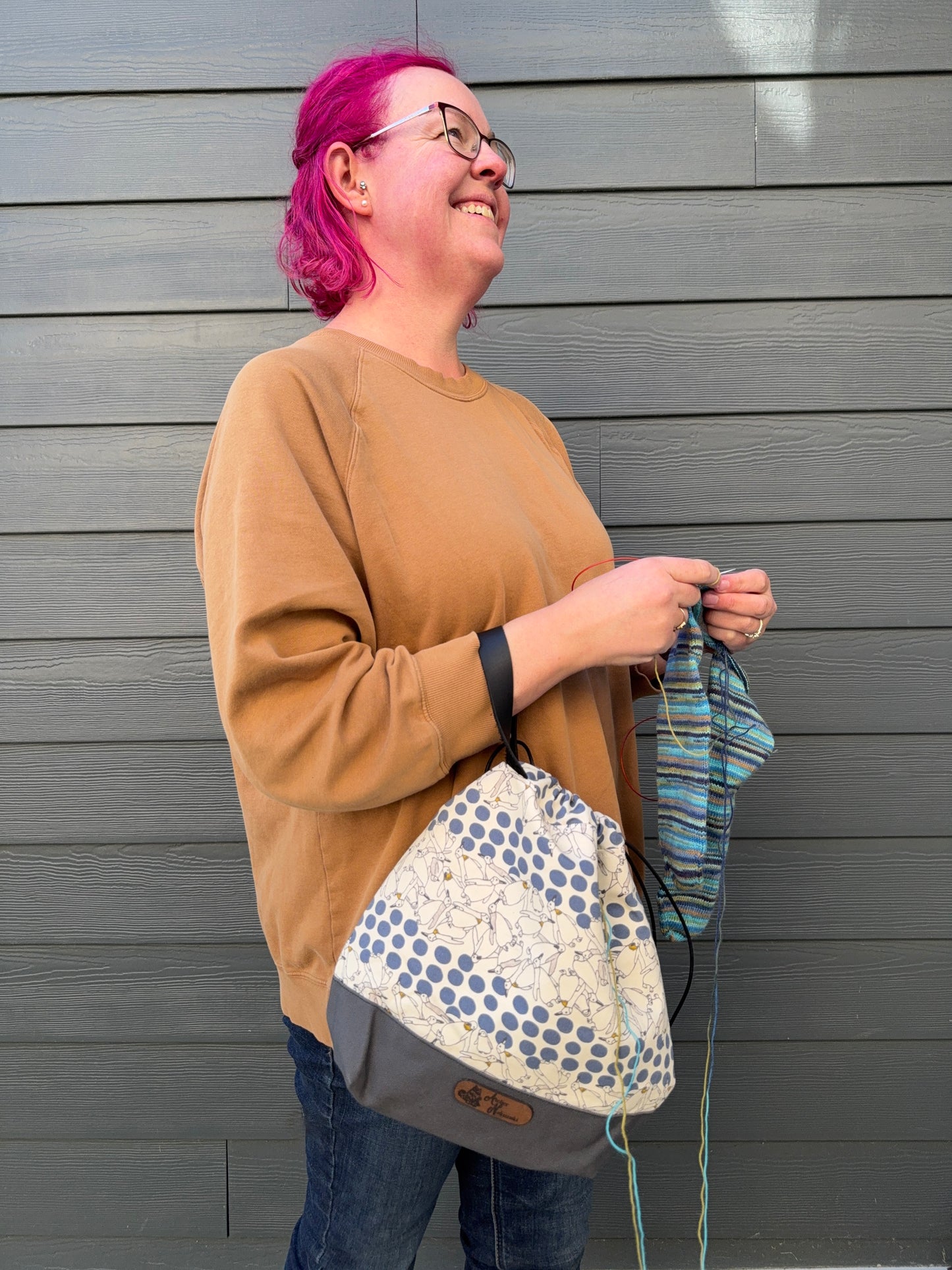 Kato Drawstring Bag | Made in Canada from Japanese Fabric | For Knitting, Crochet, and Everyday Purse Use