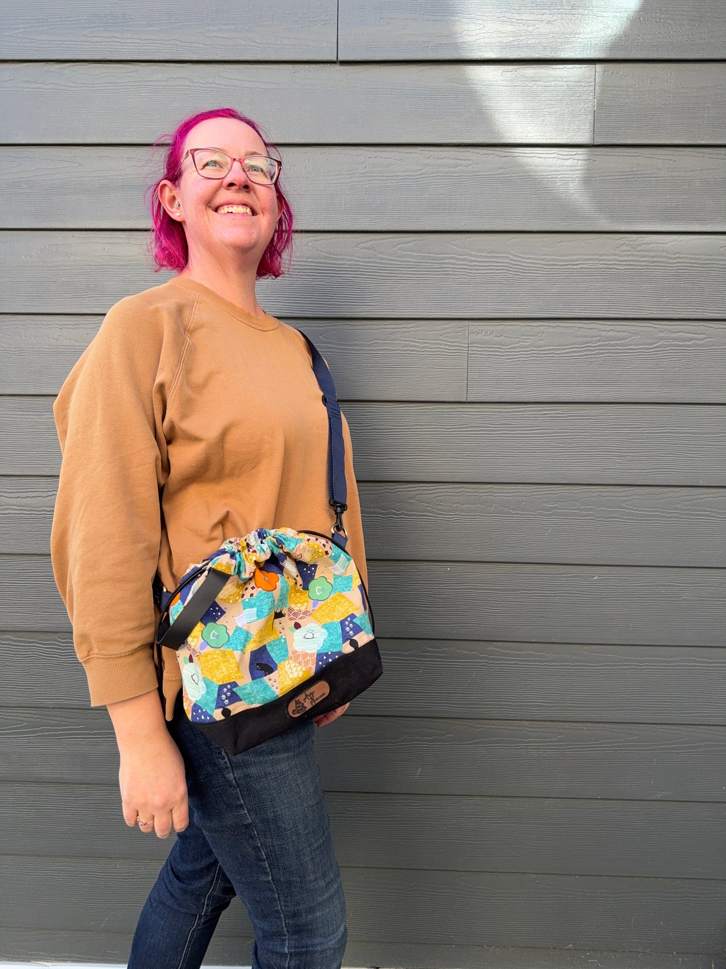 Kato Drawstring Bag | Made in Canada from Japanese Fabric | For Knitting, Crochet, and Everyday Purse Use