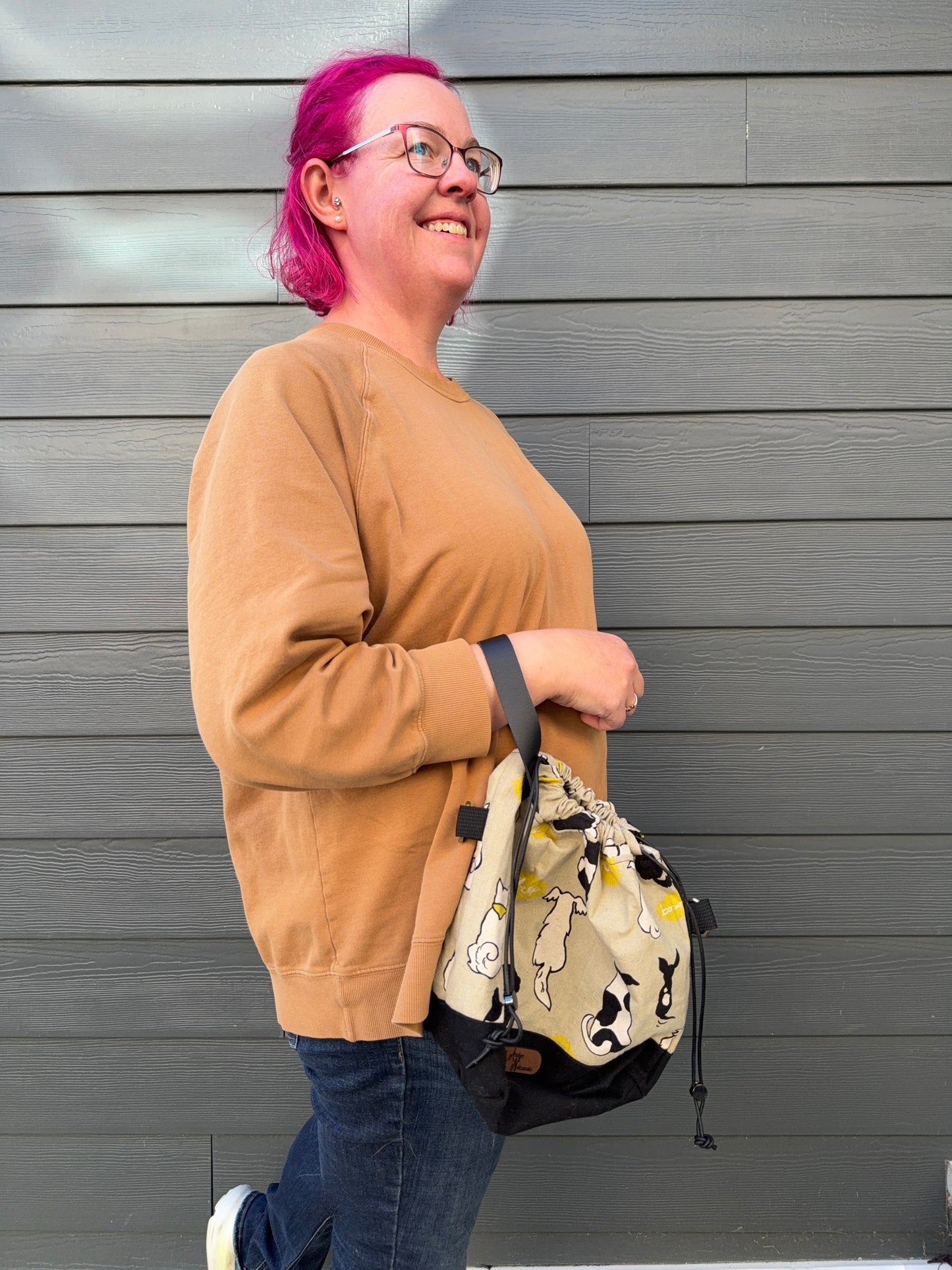 Kato Drawstring Bag | Made in Canada from Japanese Fabric | For Knitting, Crochet, and Everyday Purse Use