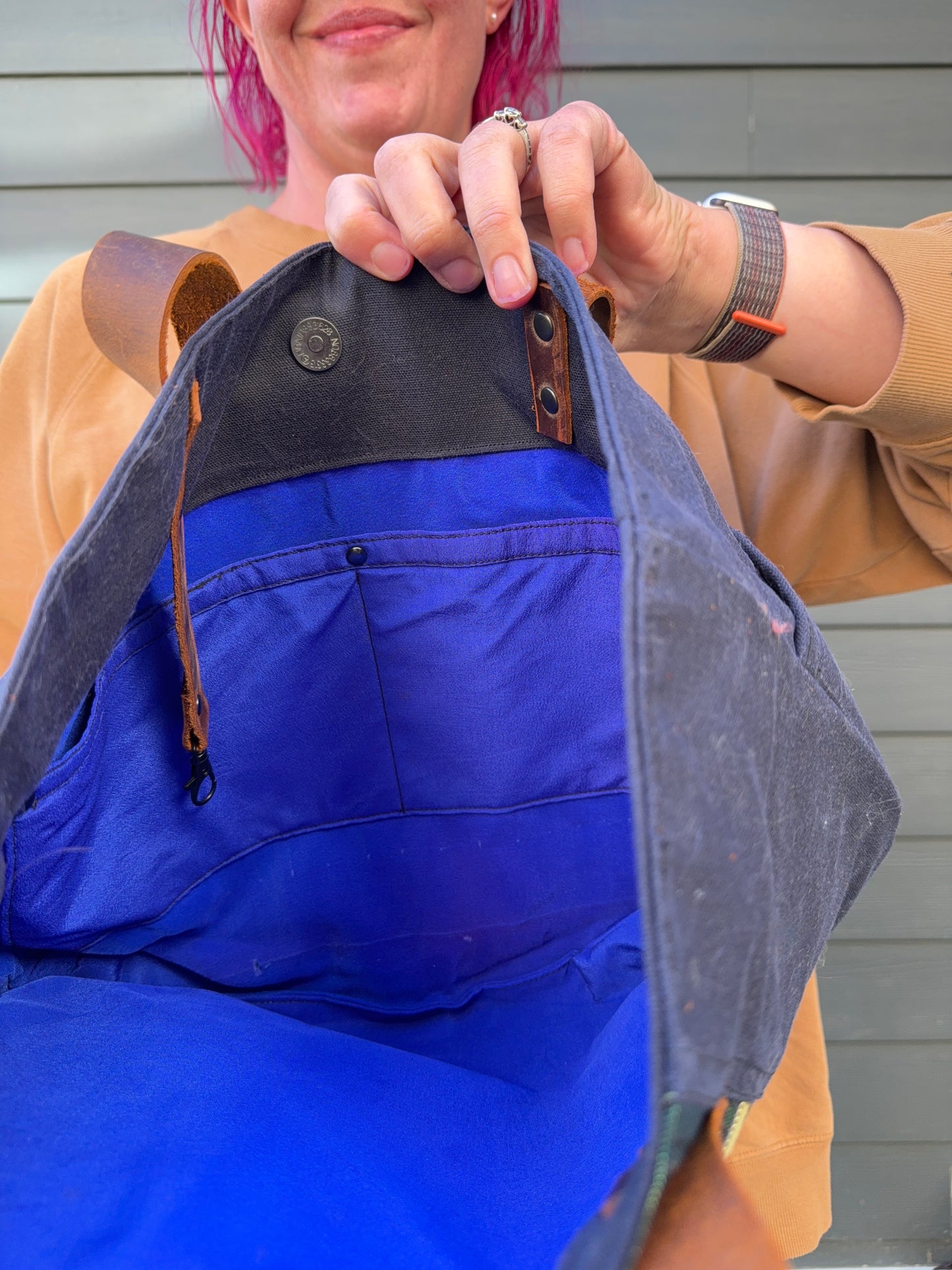 Upcycled Obi Dundurn Tote | Navy Waxed Canvas with Geometric Obi