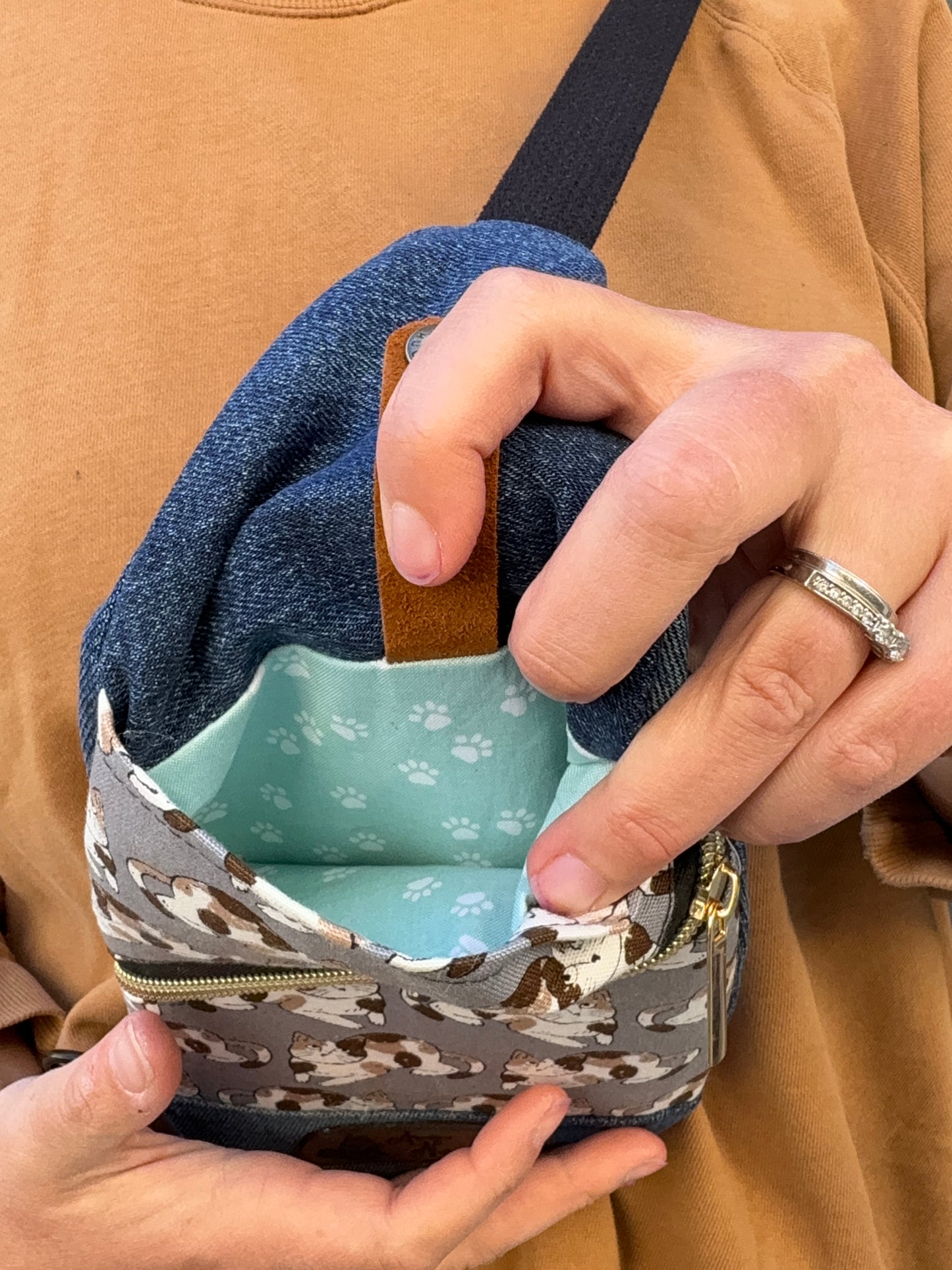 Mini Traveller Sling | Upcycled Denim and Hand-Selected Japanese Fabric | Made in Canada