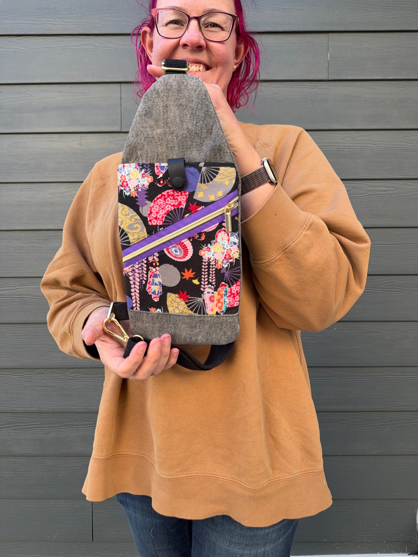 Mini Traveller Sling | Upcycled Denim and Hand-Selected Japanese Fabric | Made in Canada