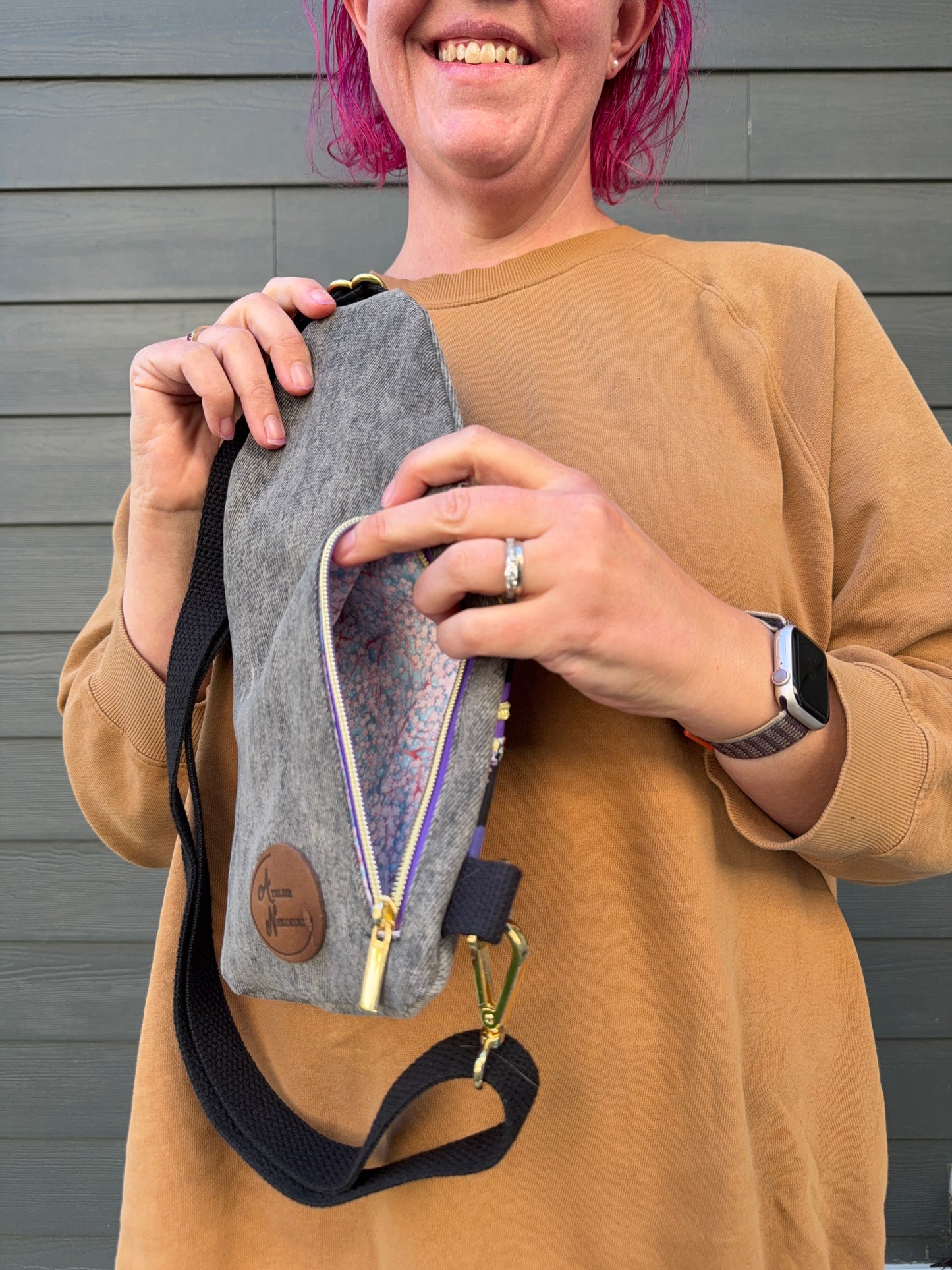 Mini Traveller Sling | Upcycled Denim and Hand-Selected Japanese Fabric | Made in Canada