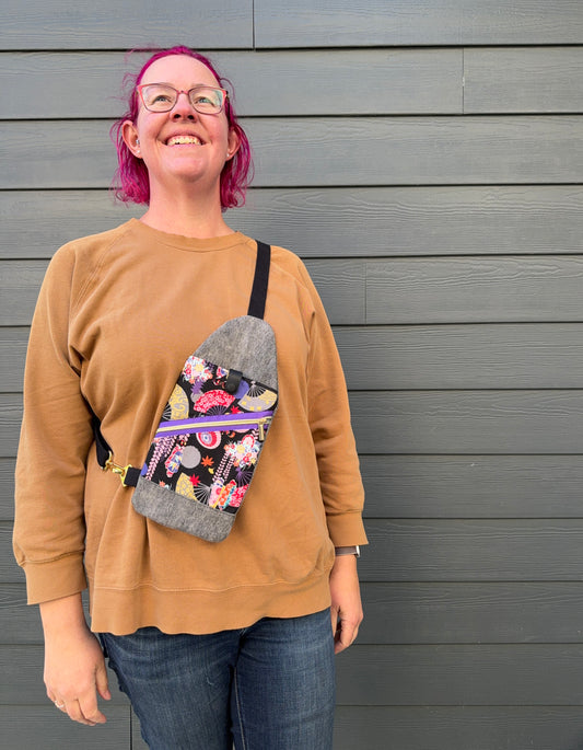 Mini Traveller Sling | Upcycled Denim and Hand-Selected Japanese Fabric | Made in Canada