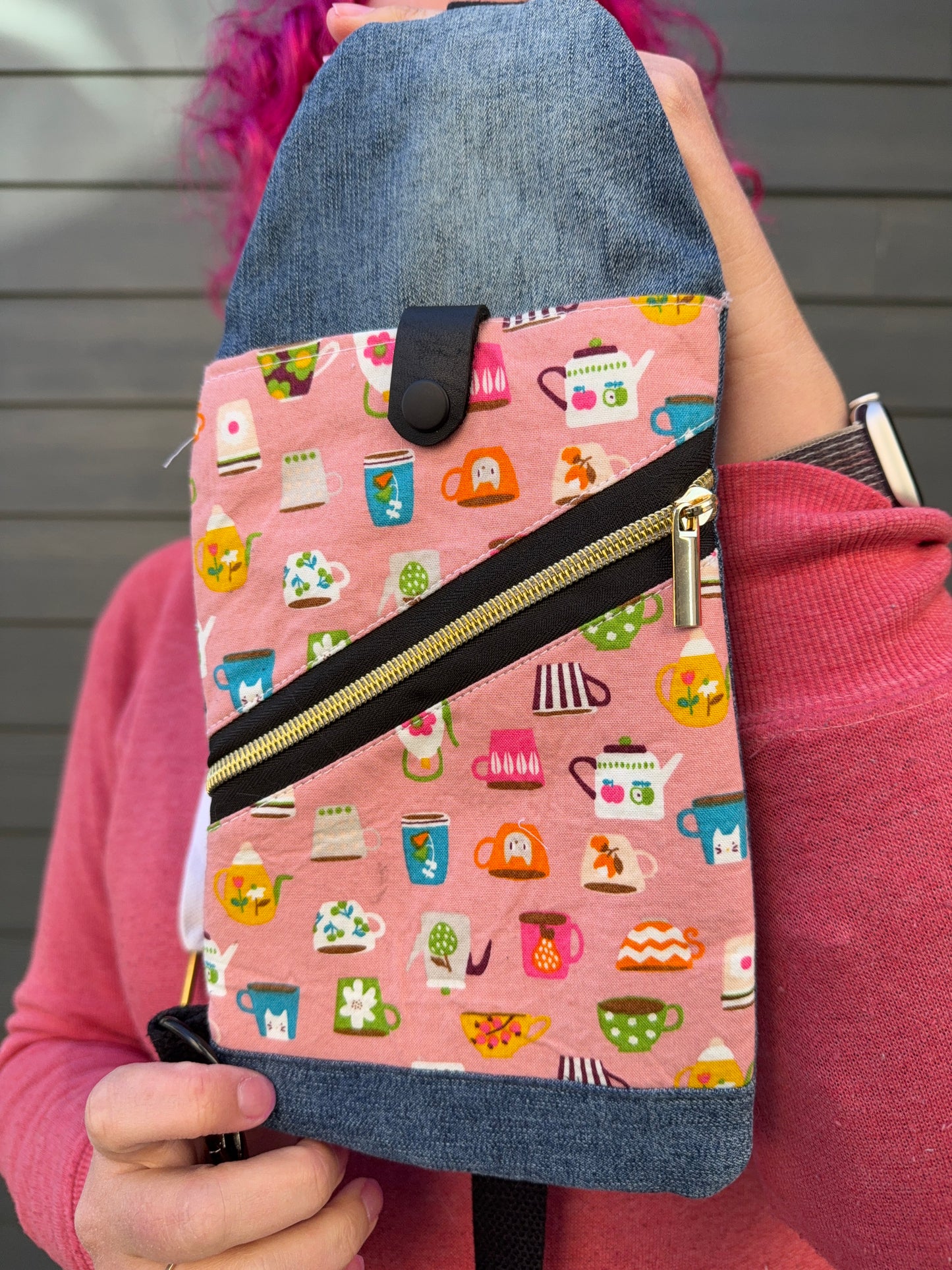 Mini Traveller Sling | Upcycled Denim and Hand-Selected Japanese Fabric | Made in Canada