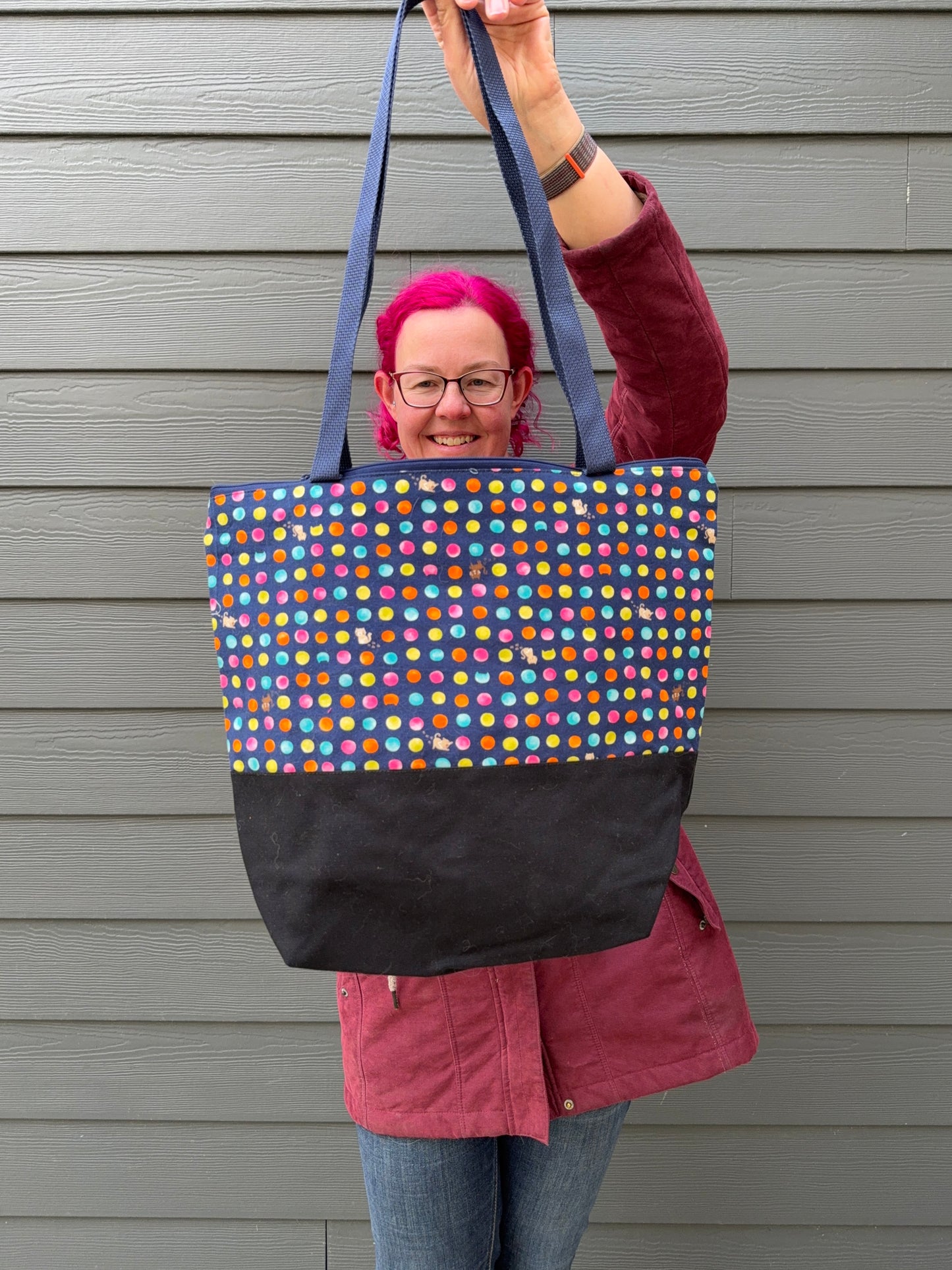 Canvas Bottom Tote Bag | Made in Canada from Japanese Fabric | For Knitting, Crocheting, Books, and More!