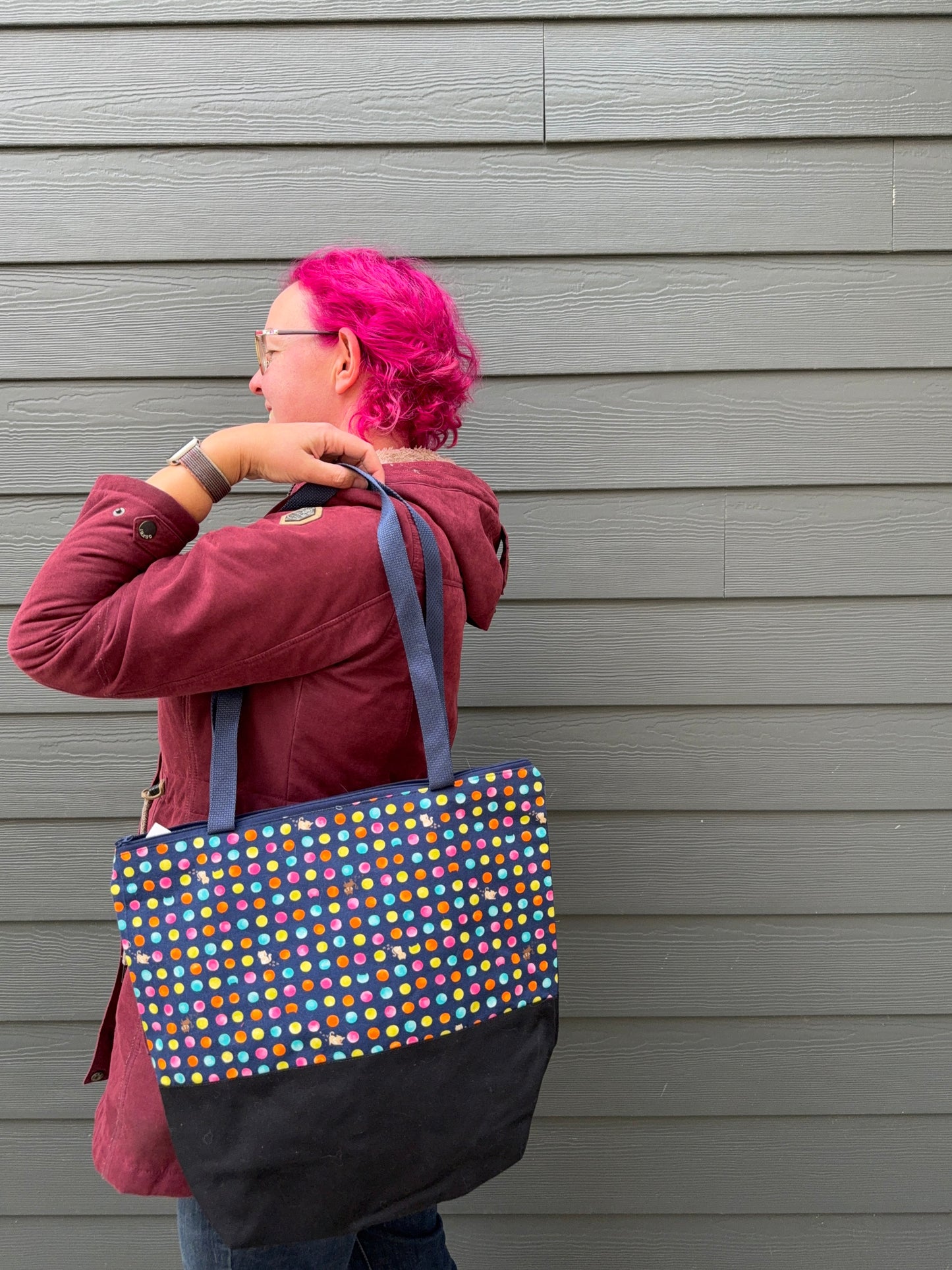 Canvas Bottom Tote Bag | Made in Canada from Japanese Fabric | For Knitting, Crocheting, Books, and More!
