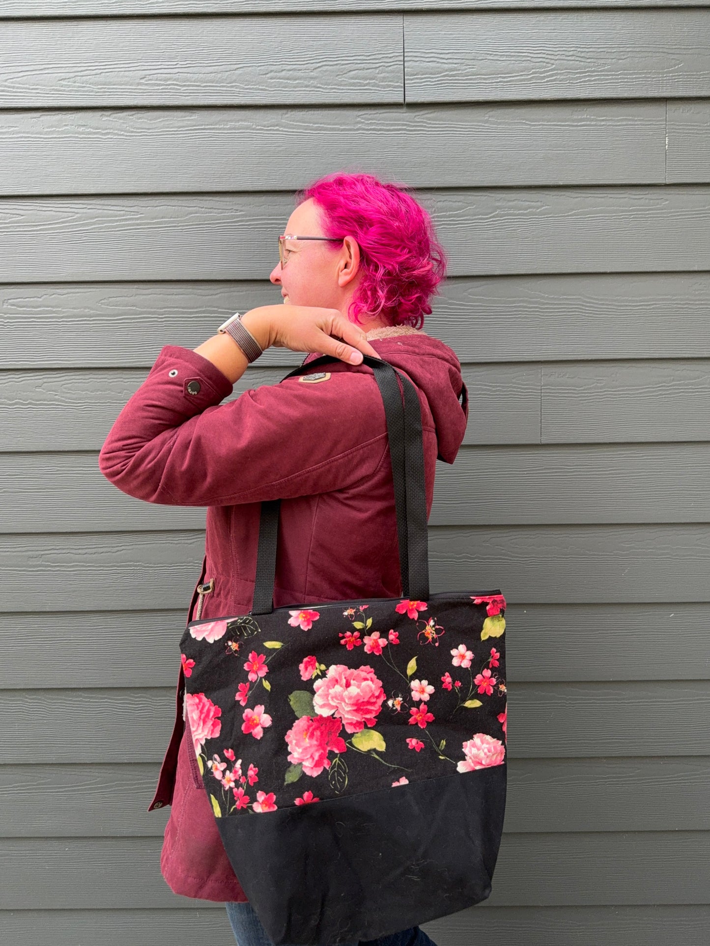 Canvas Bottom Tote Bag | Made in Canada from Japanese Fabric | For Knitting, Crocheting, Books, and More!