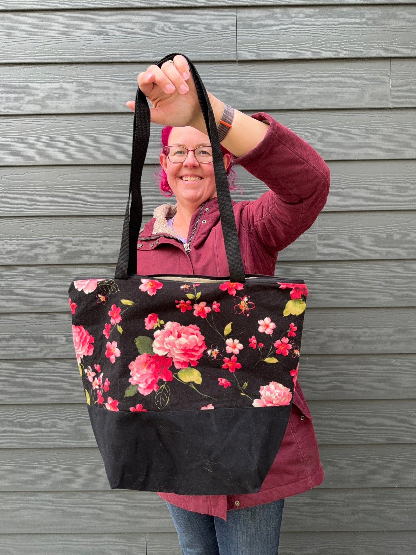 Canvas Bottom Tote Bag | Made in Canada from Japanese Fabric | For Knitting, Crocheting, Books, and More!