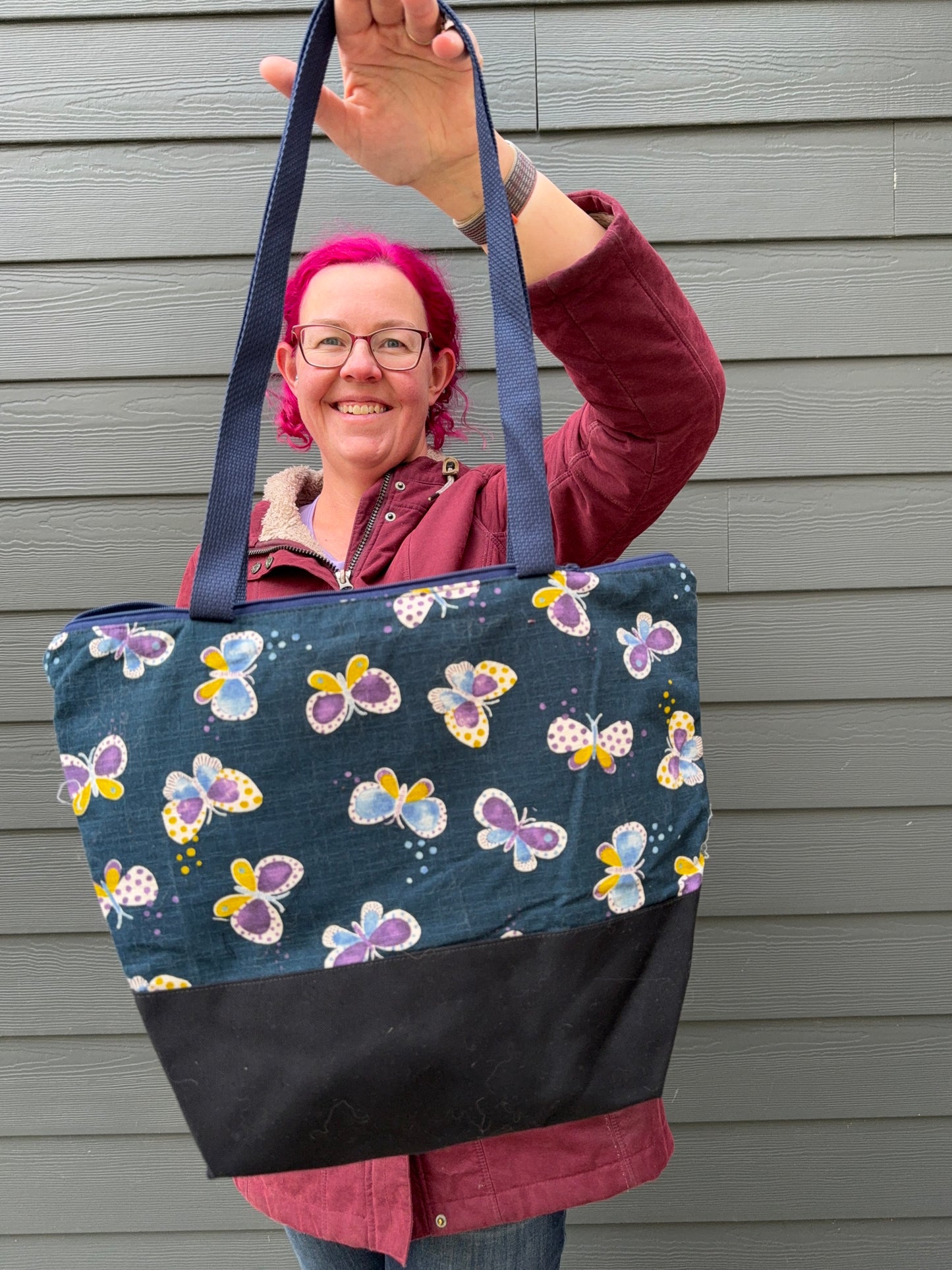 Canvas Bottom Tote Bag | Made in Canada from Japanese Fabric | For Knitting, Crocheting, Books, and More!