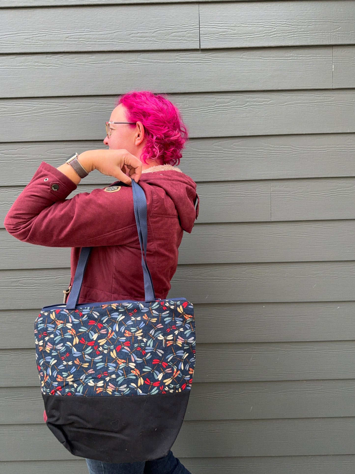 Canvas Bottom Tote Bag | Made in Canada from Japanese Fabric | For Knitting, Crocheting, Books, and More!