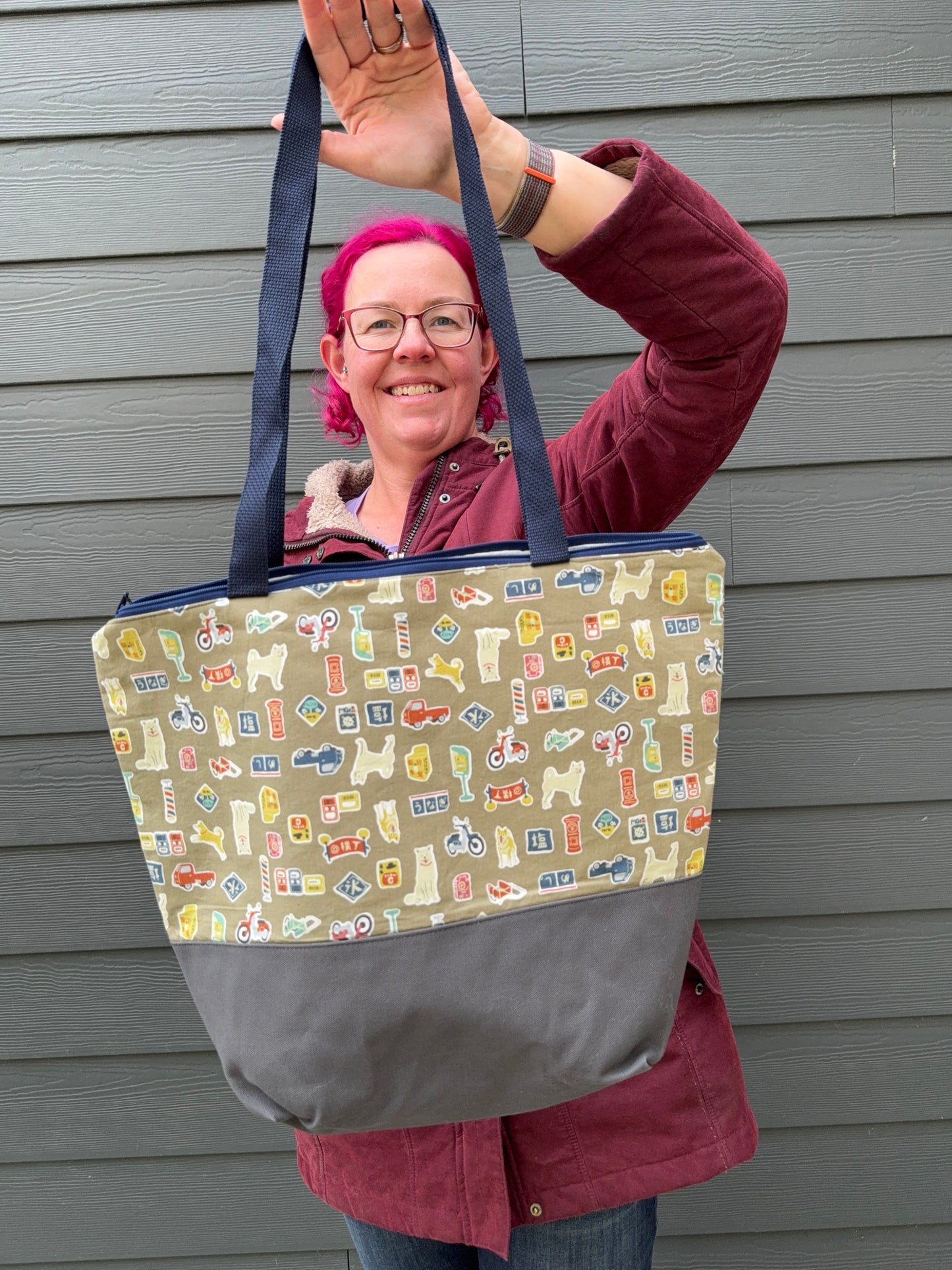 Canvas Bottom Tote Bag | Made in Canada from Japanese Fabric | For Knitting, Crocheting, Books, and More!