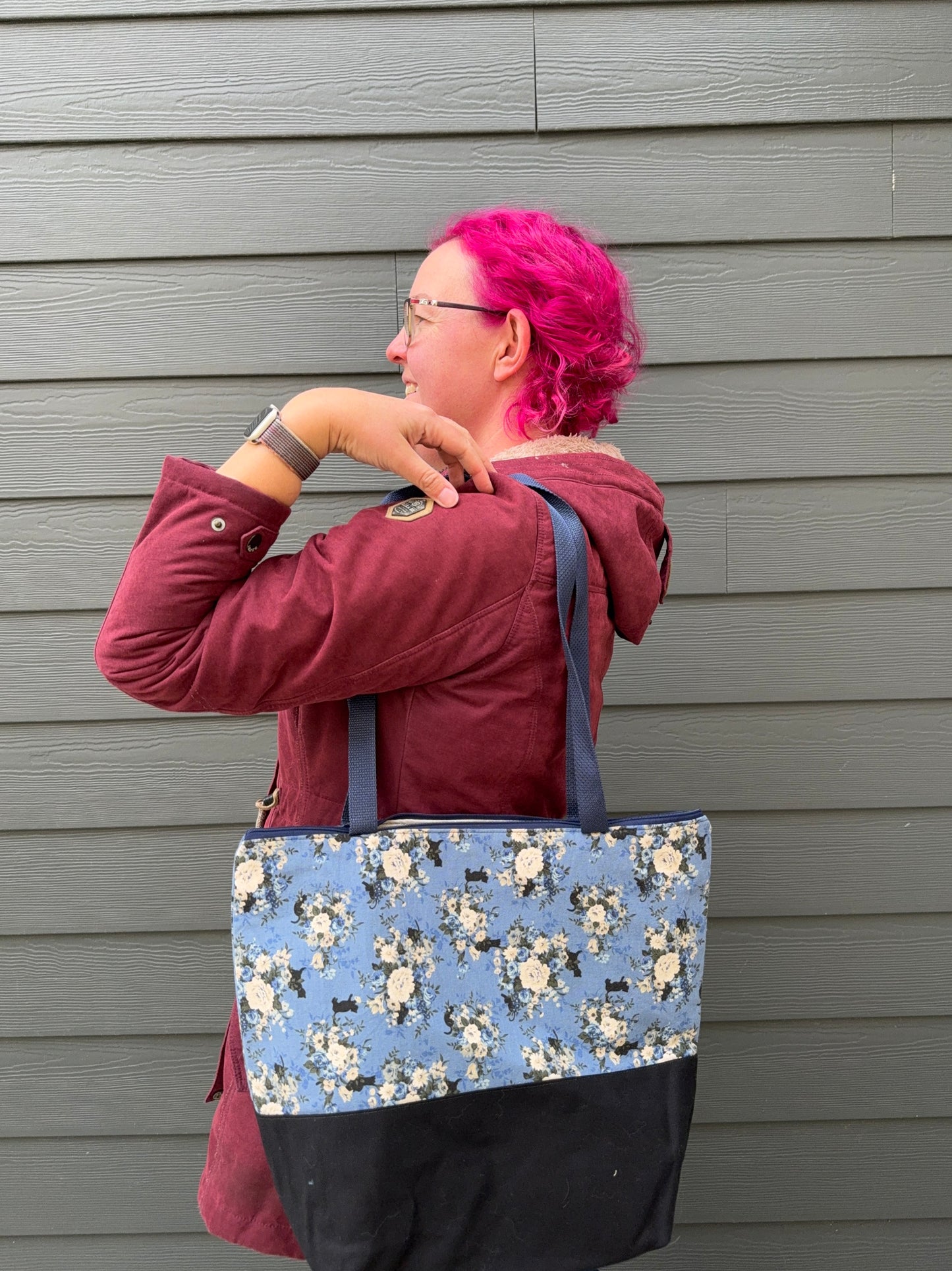 Canvas Bottom Tote Bag | Made in Canada from Japanese Fabric | For Knitting, Crocheting, Books, and More!
