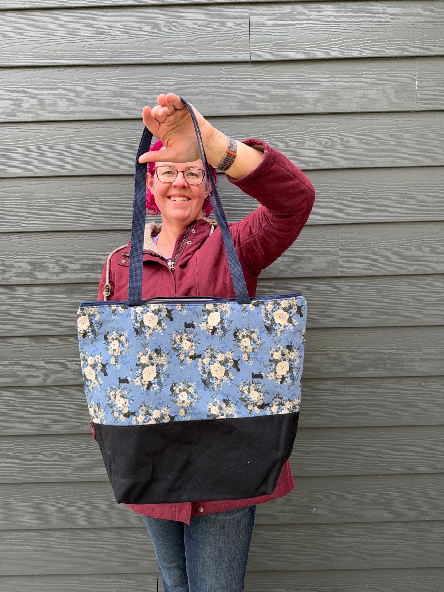 Canvas Bottom Tote Bag | Made in Canada from Japanese Fabric | For Knitting, Crocheting, Books, and More!