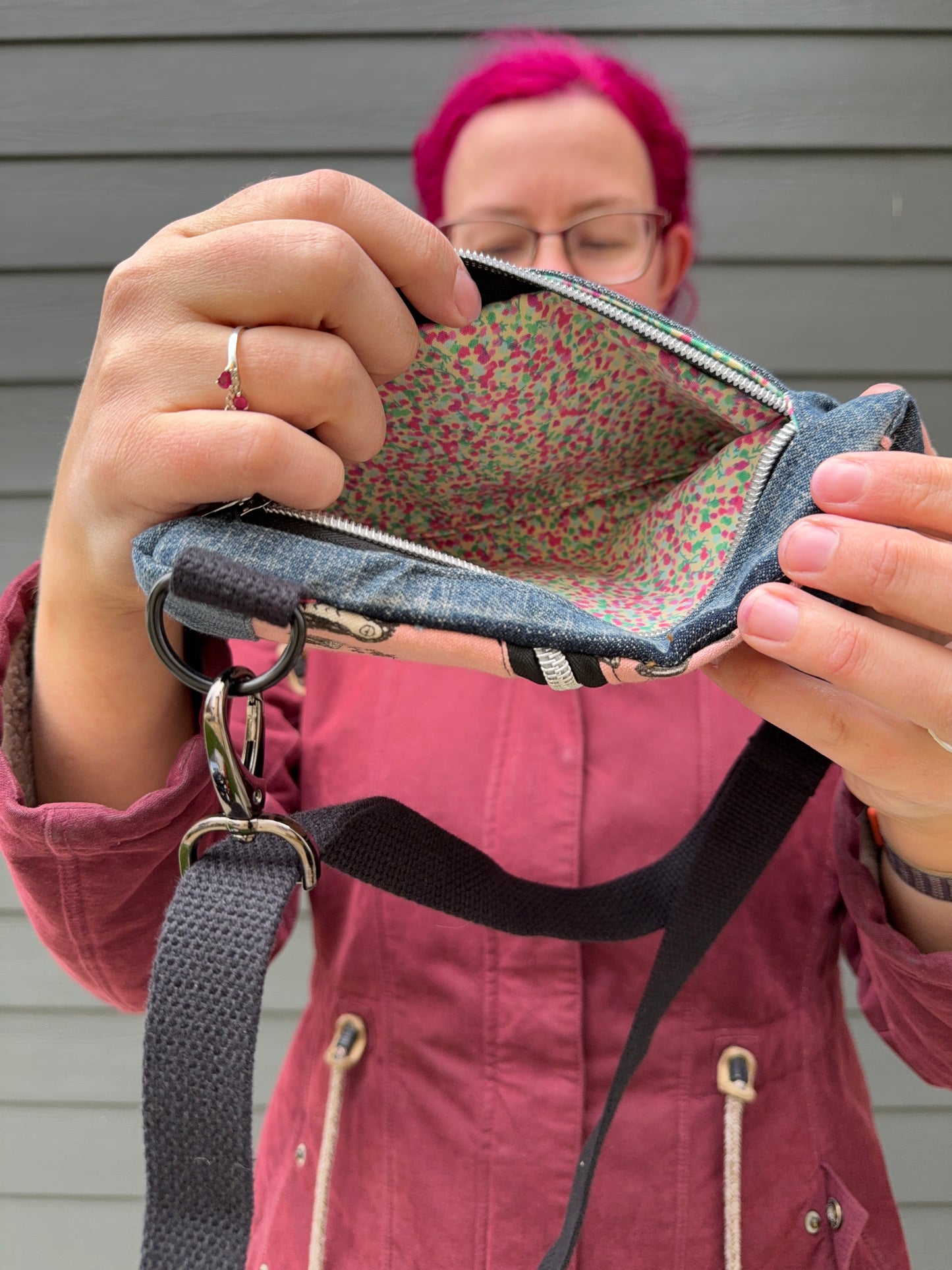 Mini Traveller Sling | Upcycled Denim and Hand-Selected Japanese Fabric | Made in Canada
