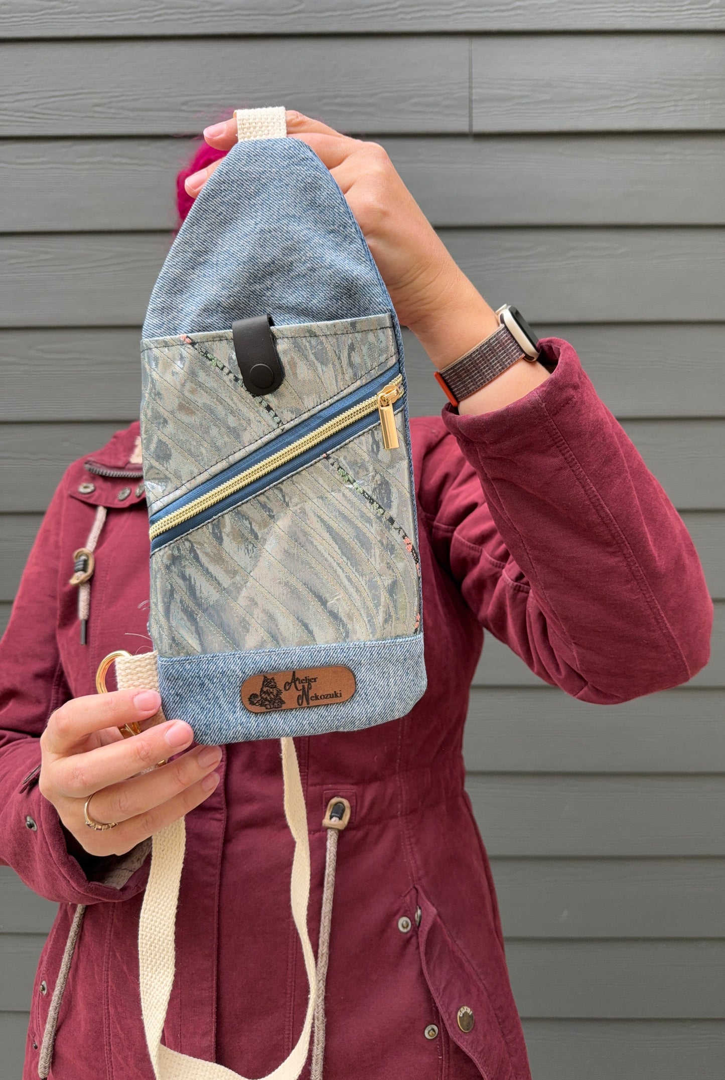 Mini Traveller Sling | Upcycled Denim and Hand-Selected Japanese Fabric | Made in Canada