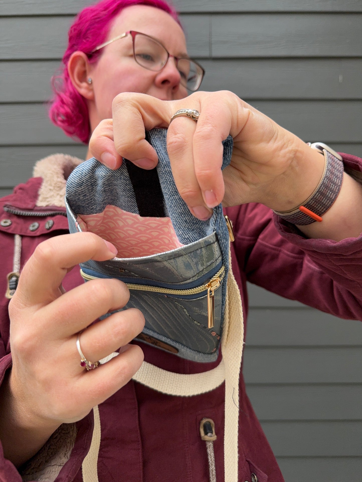 Mini Traveller Sling | Upcycled Denim and Hand-Selected Japanese Fabric | Made in Canada