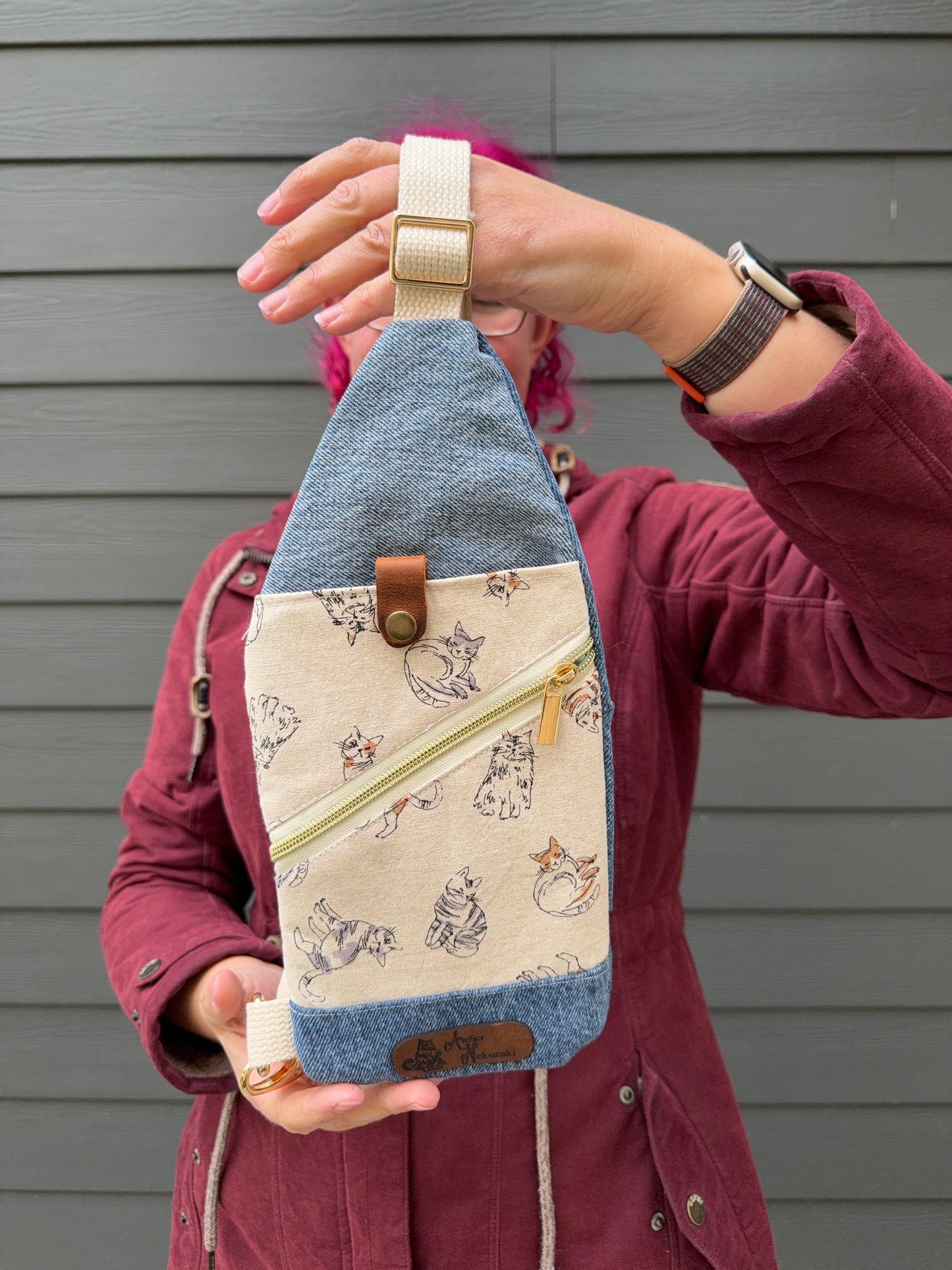 Mini Traveller Sling | Upcycled Denim and Hand-Selected Japanese Fabric | Made in Canada