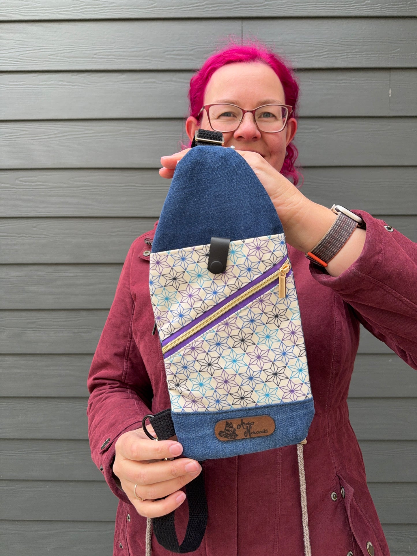 Mini Traveller Sling | Upcycled Denim and Hand-Selected Japanese Fabric | Made in Canada