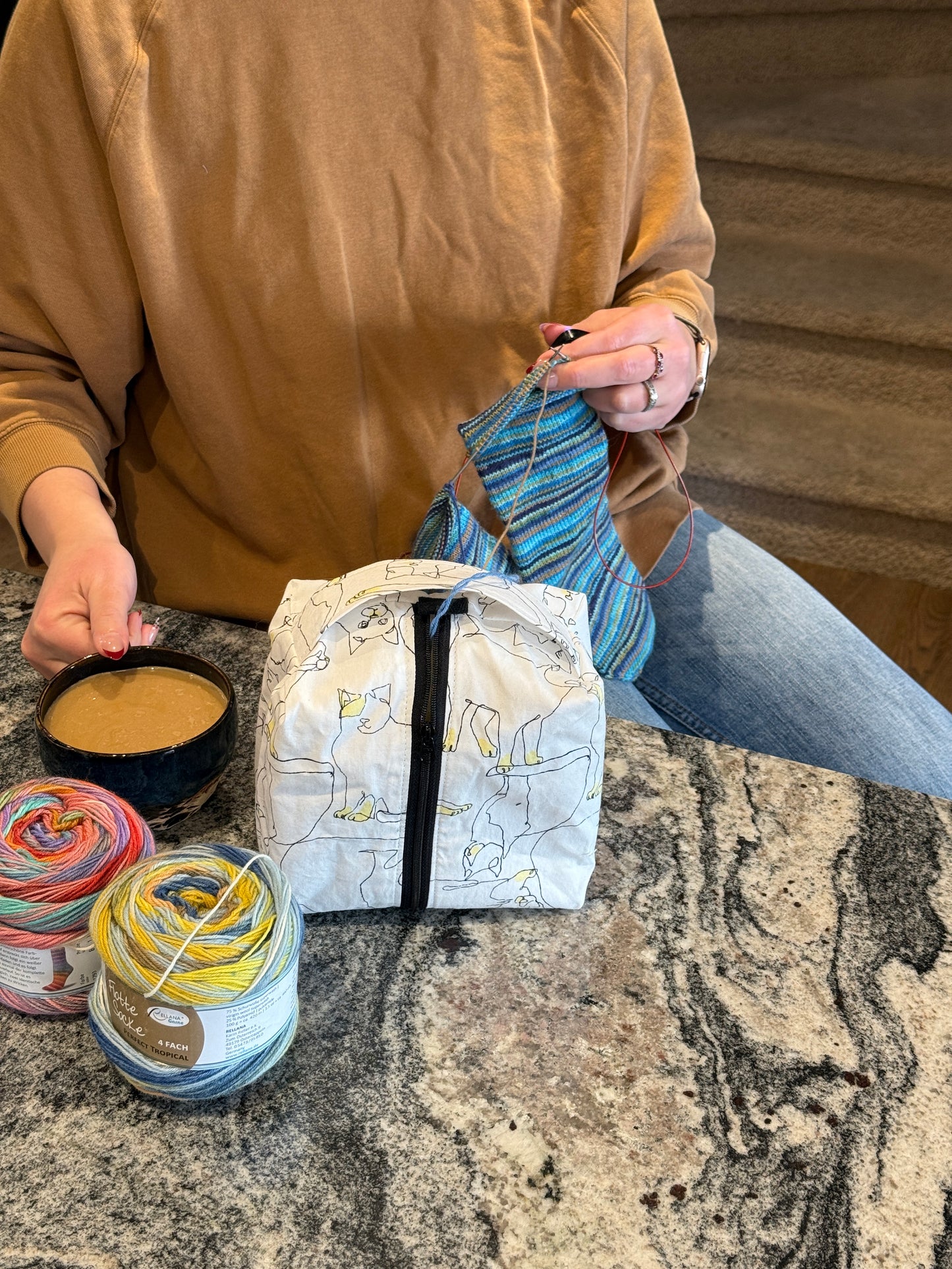 Small Box Bag | Cats | Bags for Knitting and Crocheting Made from Premium Japanese Fabrics in Alberta, Canada