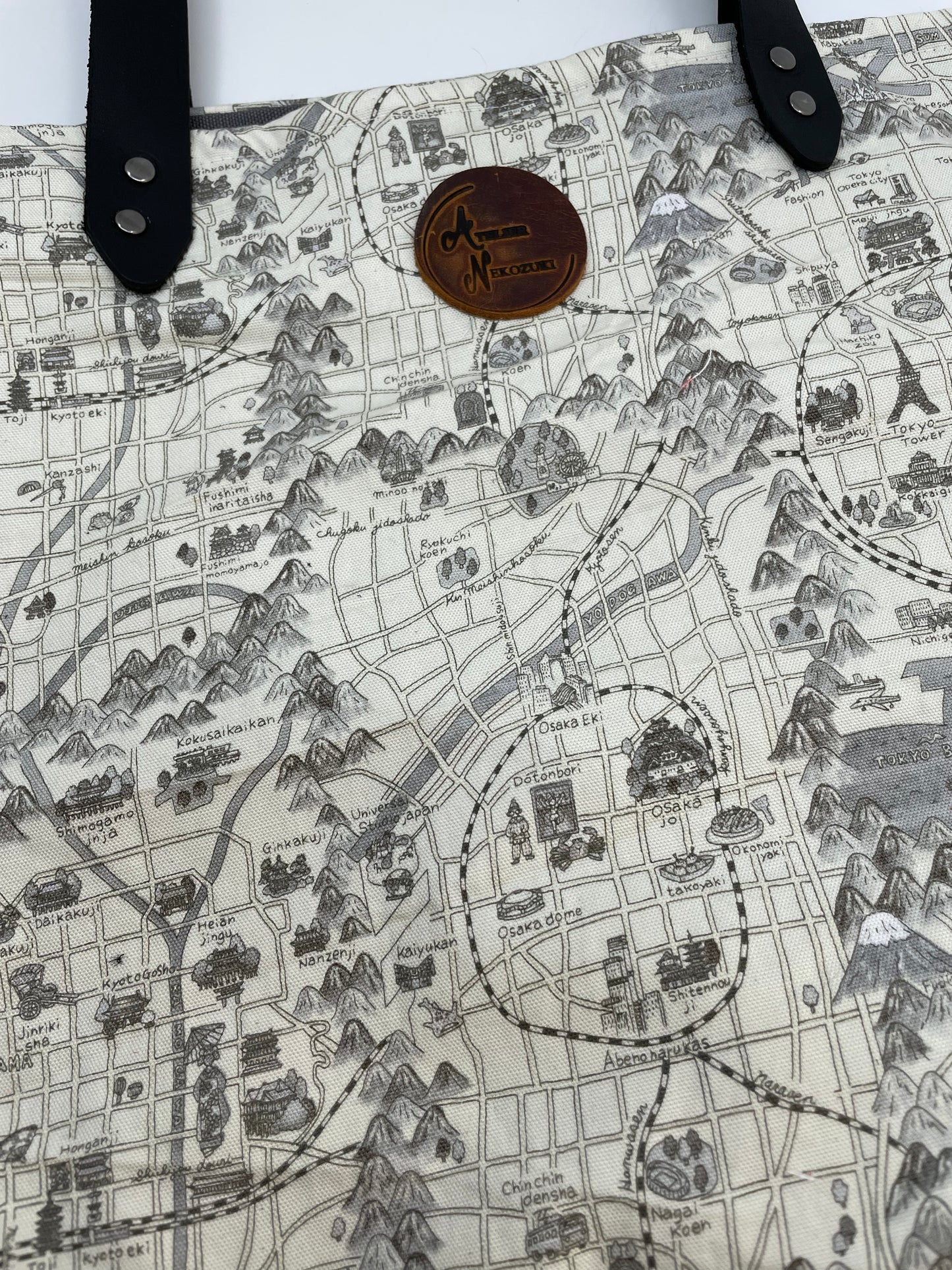 Luxe Tote Bag | Maps of Japan in Grey Monochrome