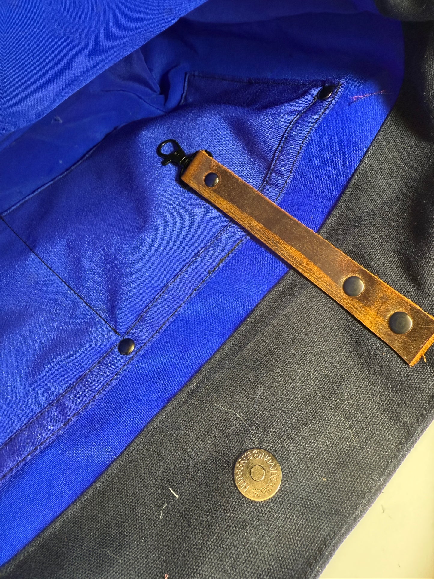 Upcycled Obi Dundurn Tote | Navy Waxed Canvas with Geometric Obi