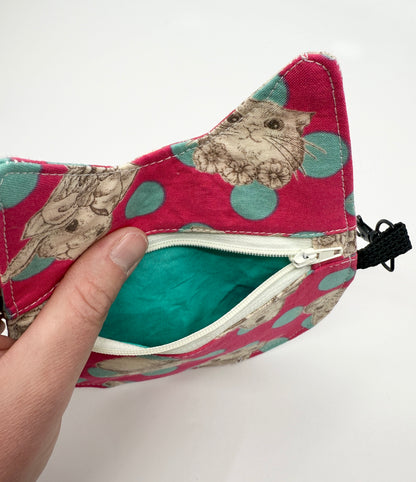 Cat Head Pouch | Notions, Coin, or Makeup Pouch Made from Japanese Fabrics in Alberta, Canada