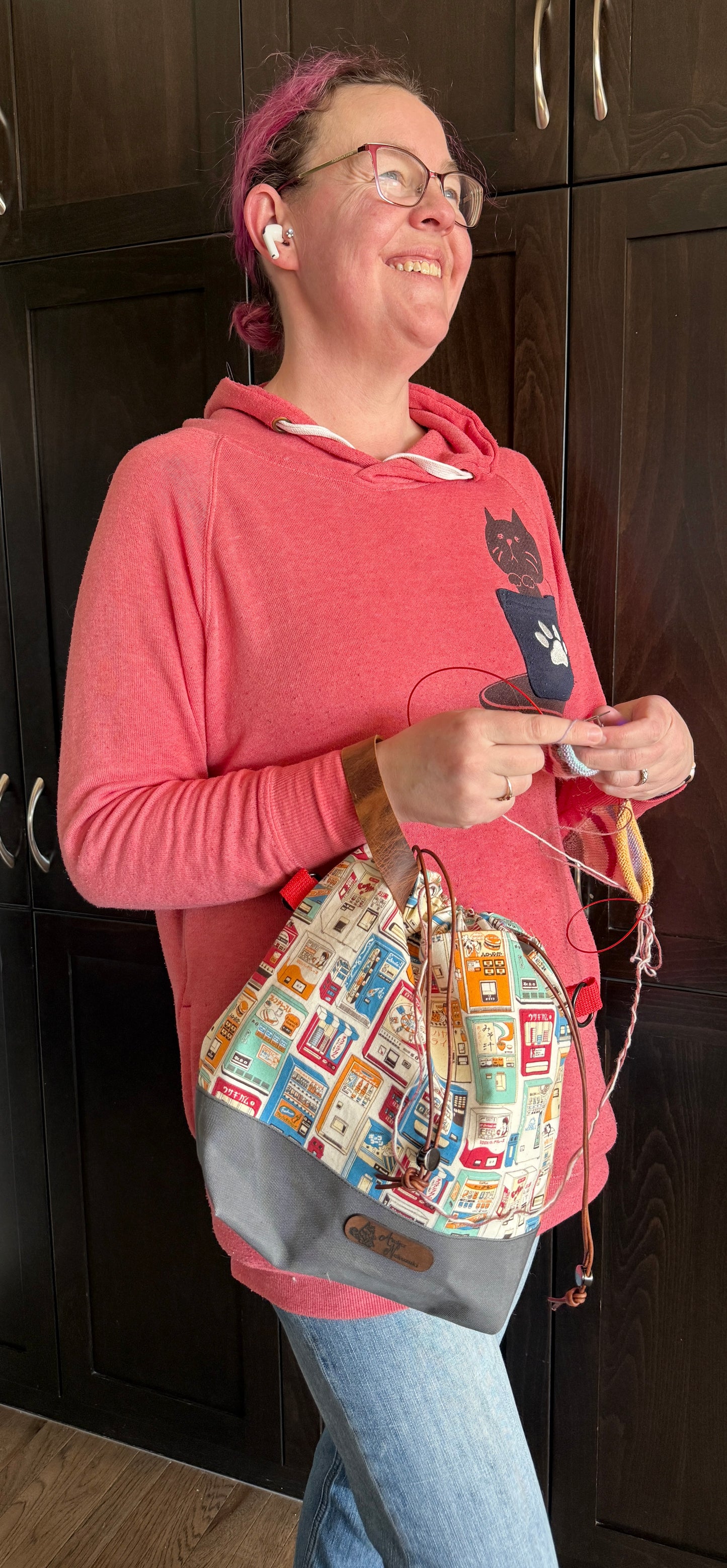 Kato Drawstring Bag | Made in Canada from Japanese Fabric | For Knitting, Crochet, and Everyday Purse Use