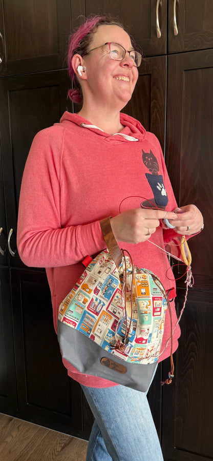 Kato Drawstring Bag | Made in Canada from Japanese Fabric | For Knitting, Crochet, and Everyday Purse Use