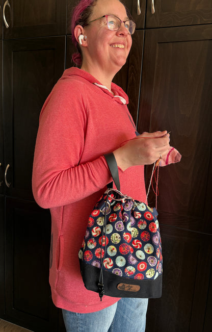 Kato Drawstring Bag | Made in Canada from Japanese Fabric | For Knitting, Crochet, and Everyday Purse Use
