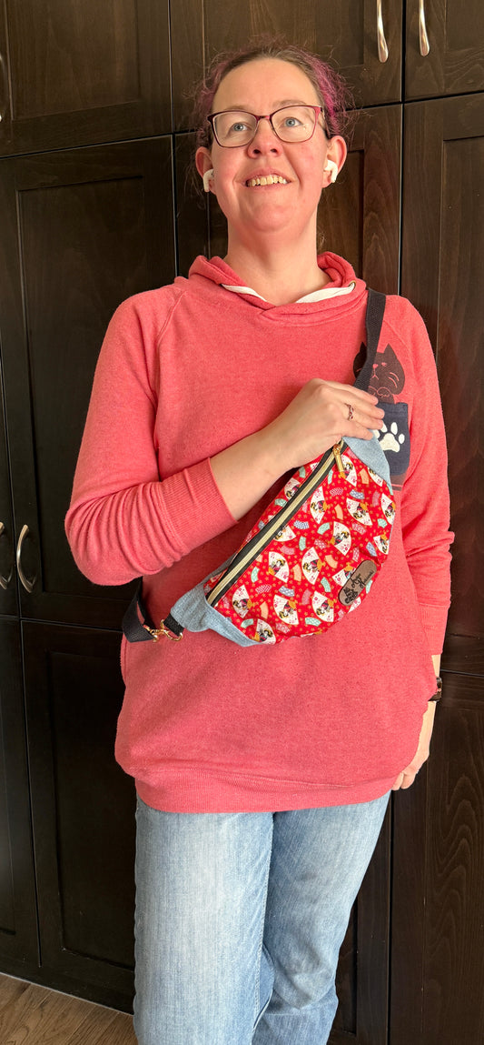 Belt Bag | Geisha Fans with Upcycled Denim | Made from Japanese Fabrics in Alberta, Canada