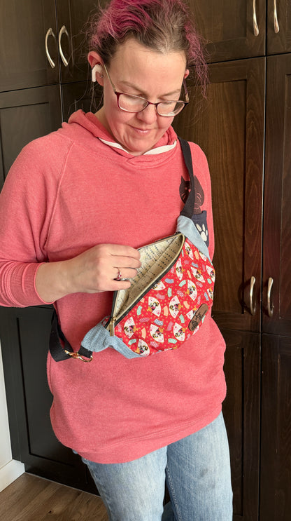 Belt Bag | Geisha Fans with Upcycled Denim | Made from Japanese Fabrics in Alberta, Canada