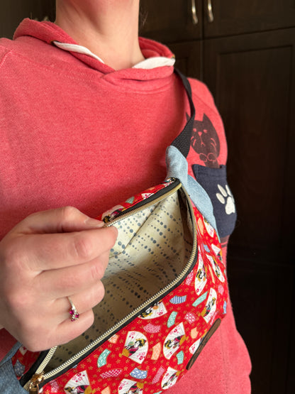 Belt Bag | Geisha Fans with Upcycled Denim | Made from Japanese Fabrics in Alberta, Canada