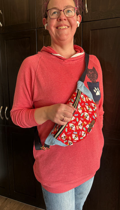 Belt Bag | Geisha Fans with Upcycled Denim | Made from Japanese Fabrics in Alberta, Canada