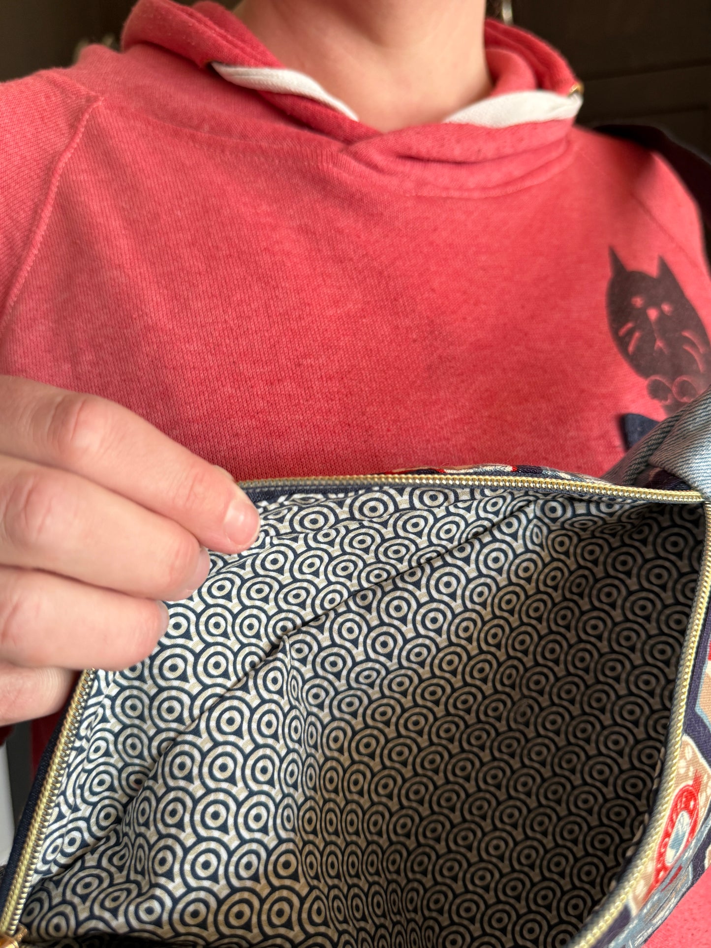 Belt Bag | Coffee Shop Signs on Navy | Upcycled Denim, Handpicked Japanese Fabric | Made in Alberta