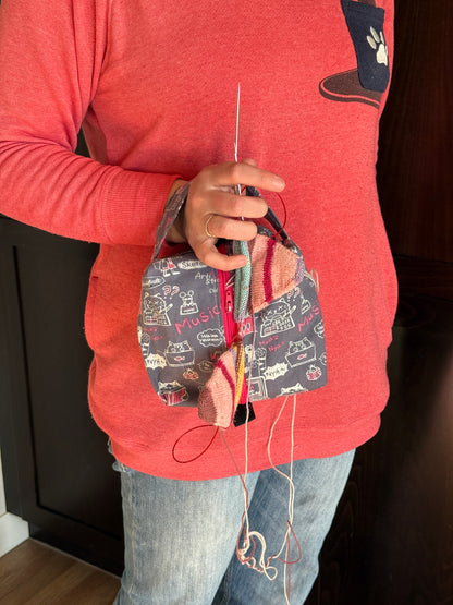 Small Box Bag | Cats | Bags for Knitting and Crocheting Made from Premium Japanese Fabrics in Alberta, Canada