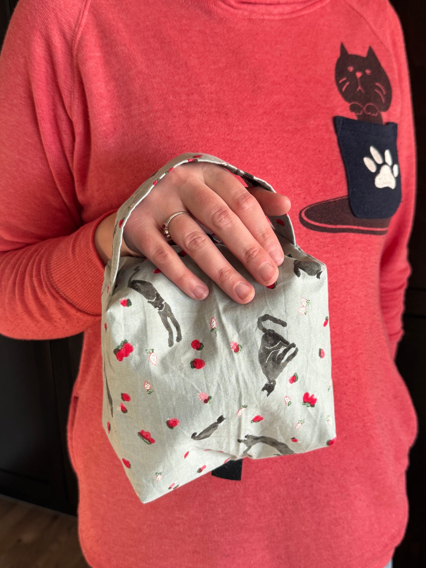Small Box Bag | Cats | Bags for Knitting and Crocheting Made from Premium Japanese Fabrics in Alberta, Canada