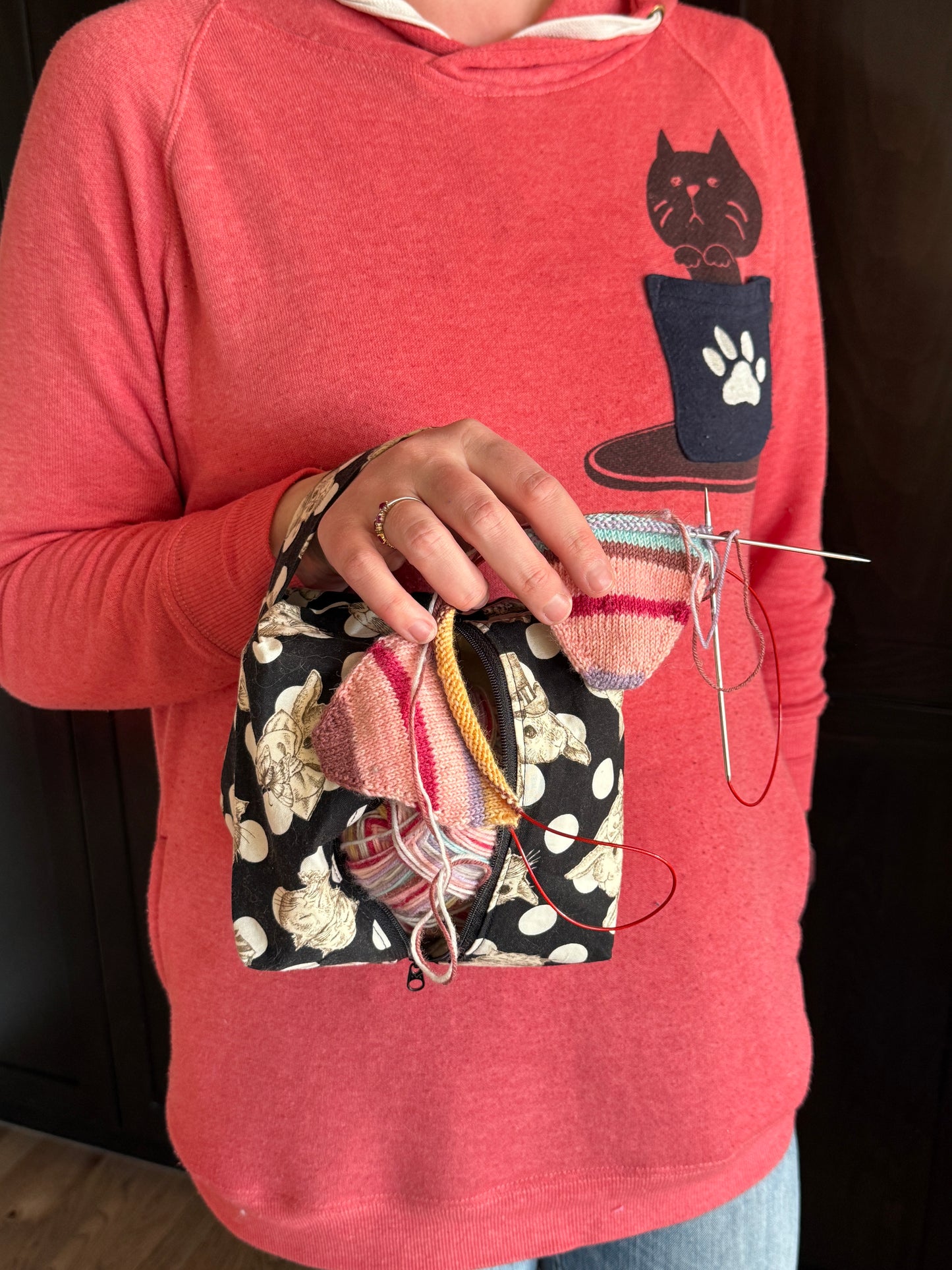 Small Box Bag | Cats | Bags for Knitting and Crocheting Made from Premium Japanese Fabrics in Alberta, Canada